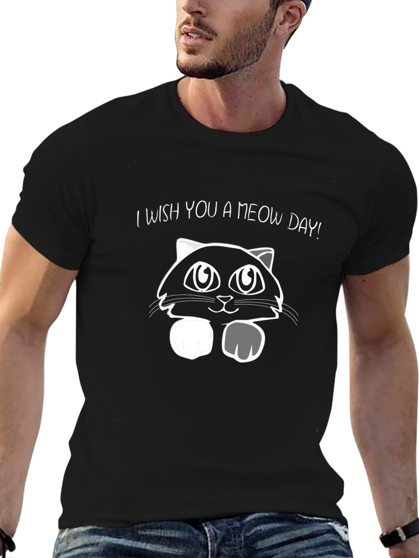 Meow Day Black Graphic T-Shirt - Unisex Cotton Tee