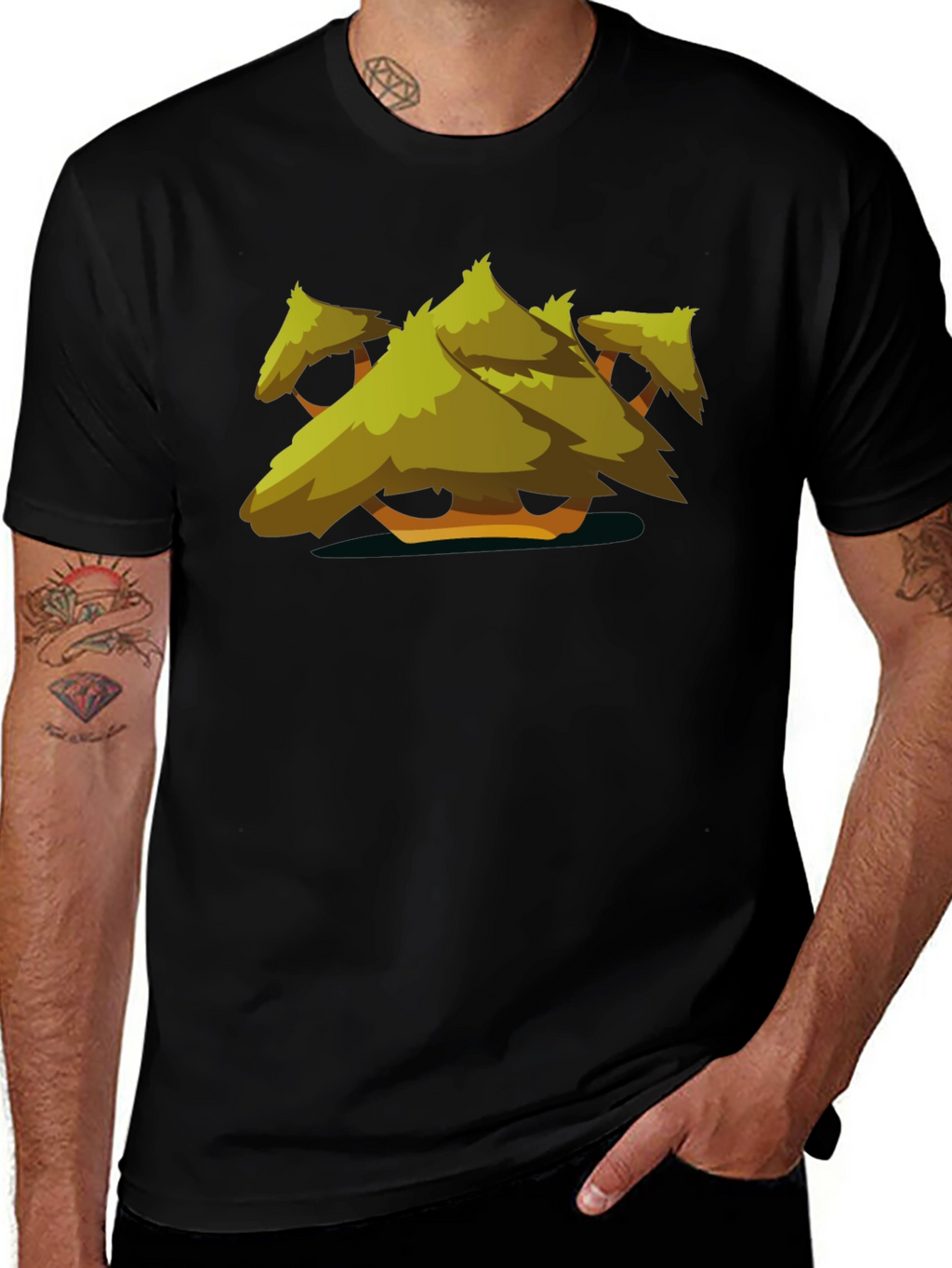 Stylized Tree Graphic Black T-Shirt