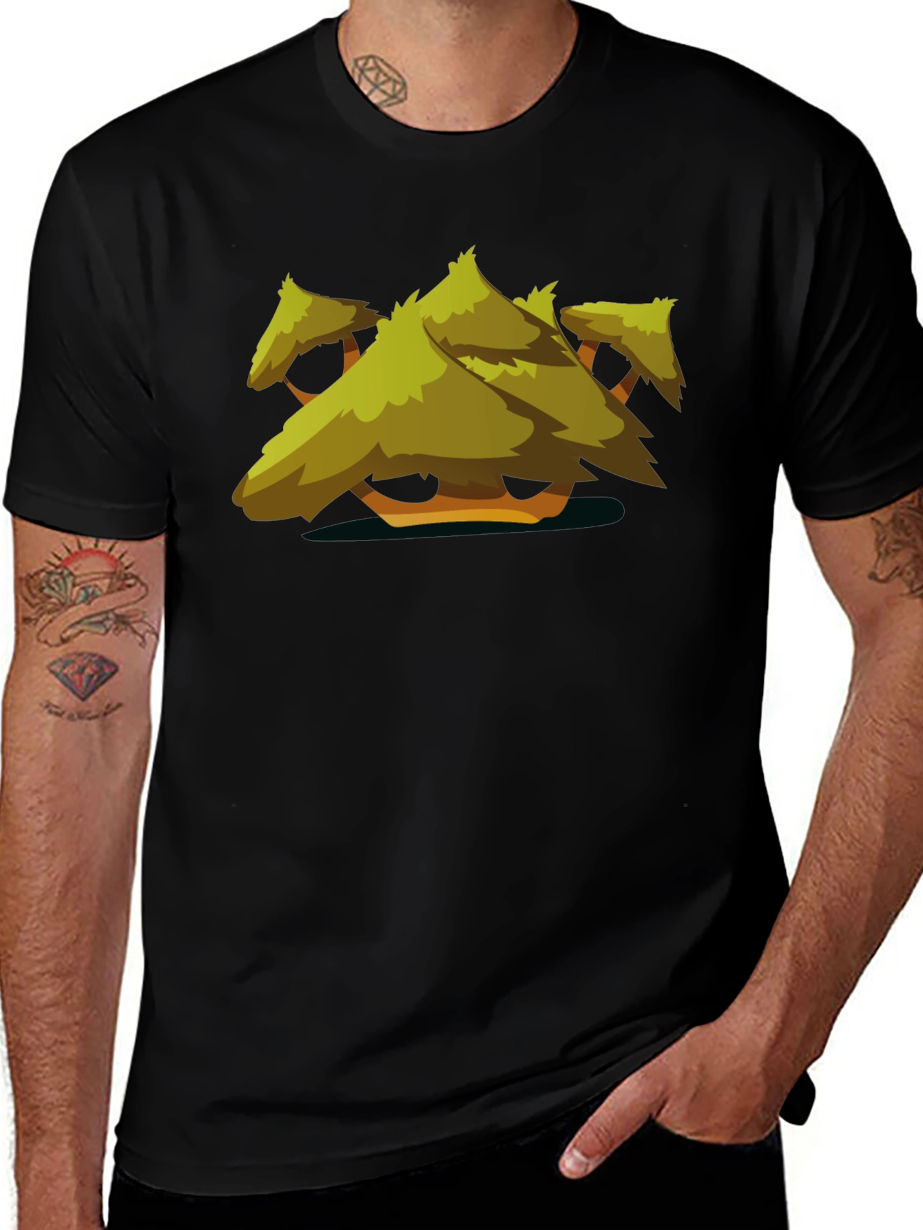 Stylized Tree Graphic Black T-Shirt