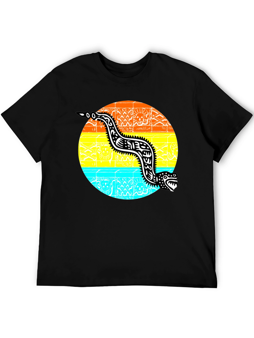 Aztec Serpent Graphic Tee - Black Cotton T-Shirt