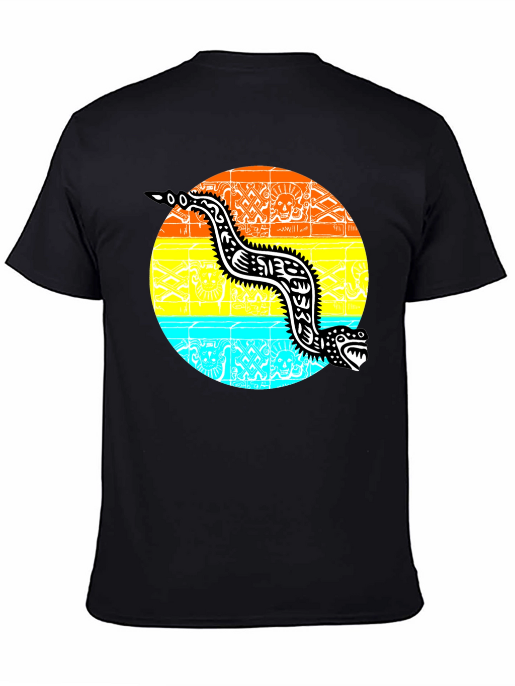 Aztec Serpent Graphic Tee - Black Cotton T-Shirt