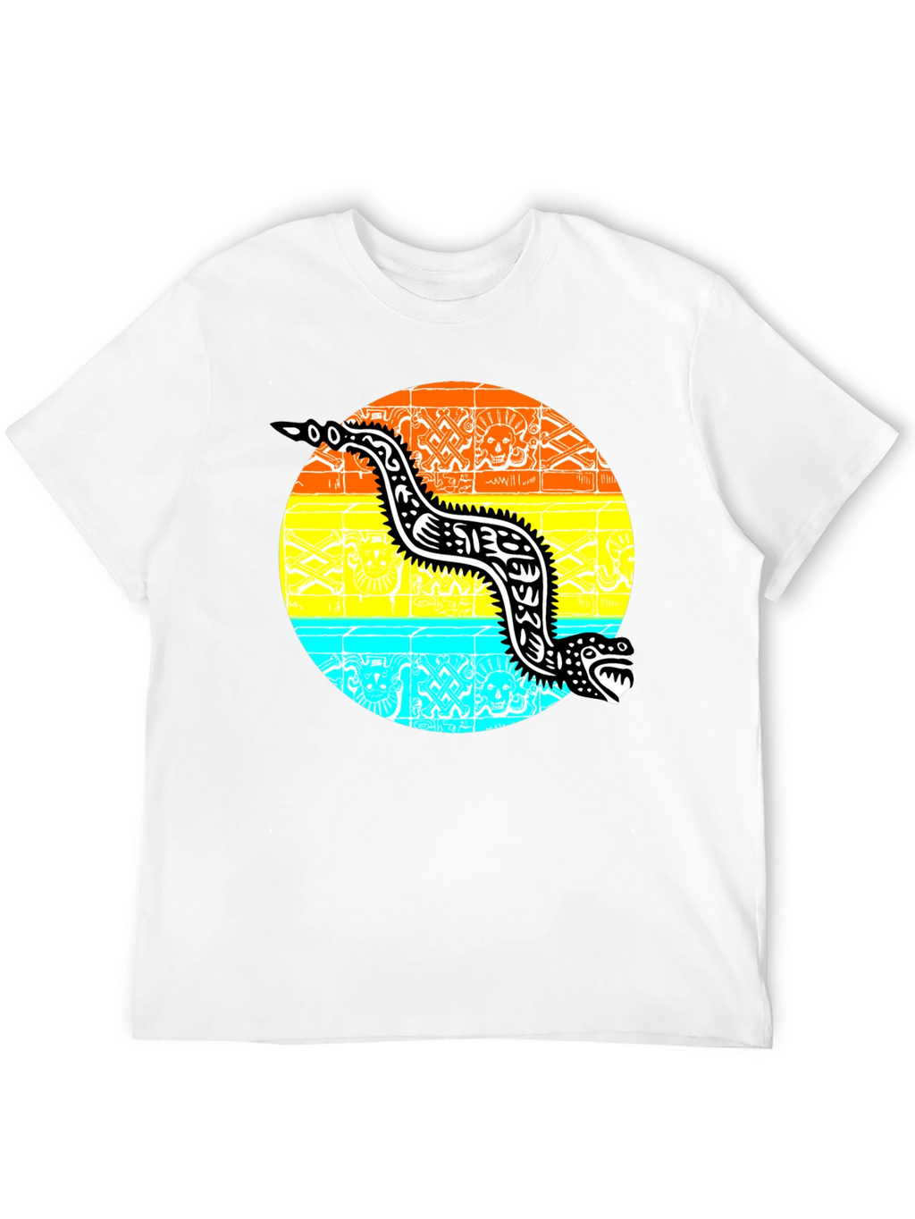 Aztec Serpent Graphic Tee - Black Cotton T-Shirt