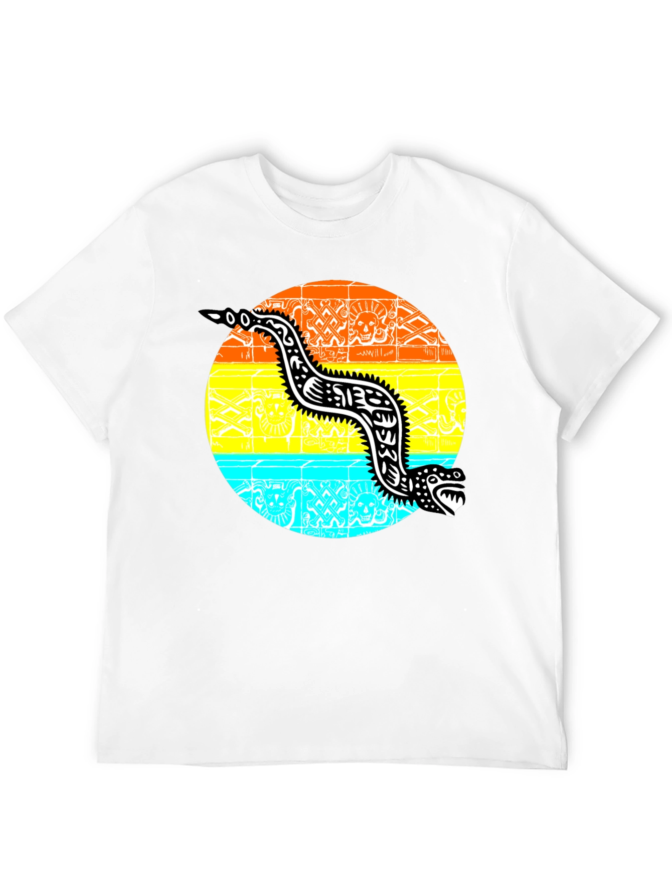 Aztec Serpent Graphic Tee - Black Cotton T-Shirt