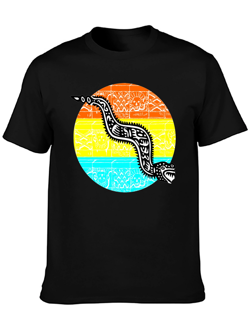 Aztec Serpent Graphic Tee - Black Cotton T-Shirt