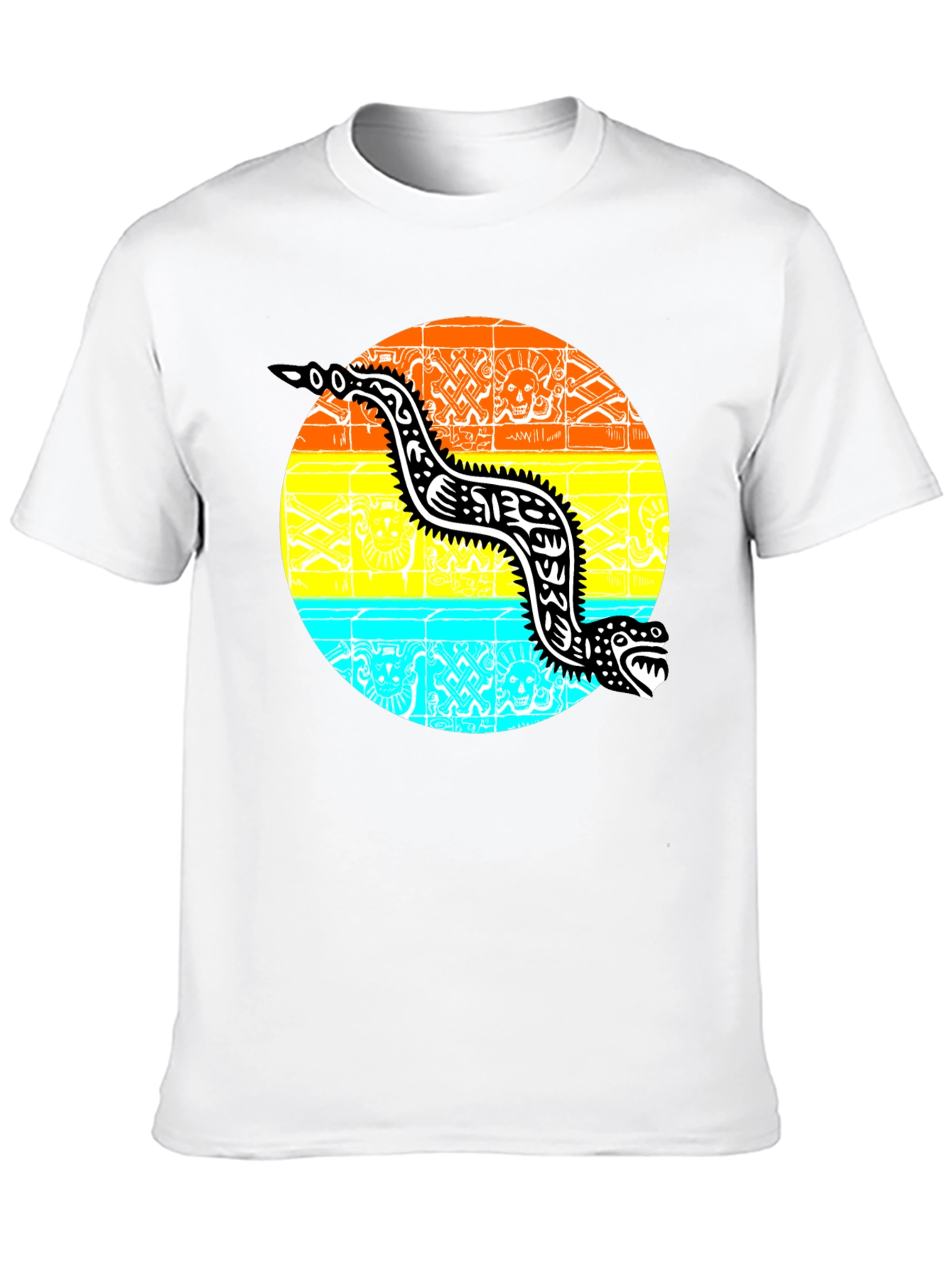 Aztec Serpent Graphic Tee - Black Cotton T-Shirt
