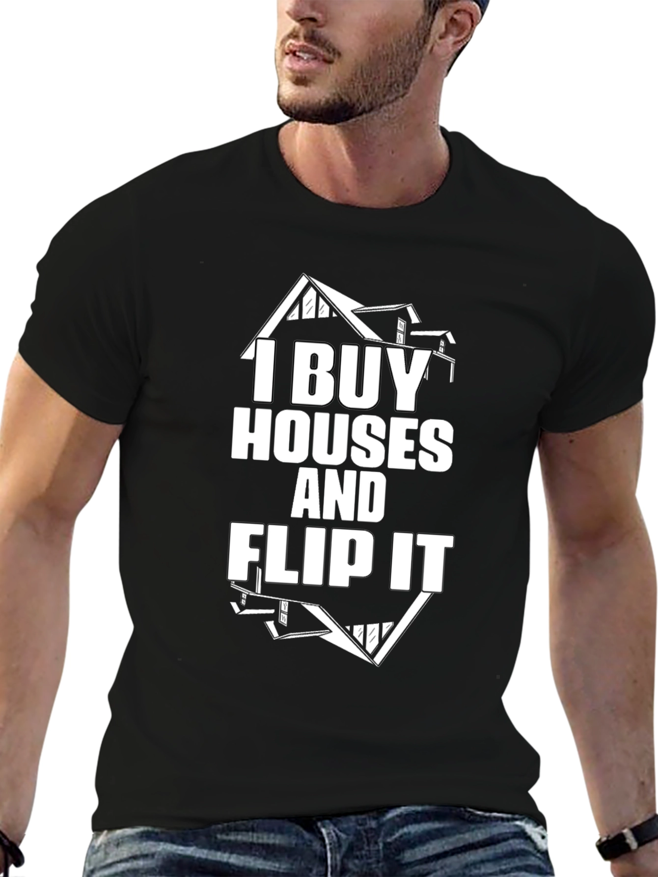 I Buy Houses and Flip It Black Graphic Tee