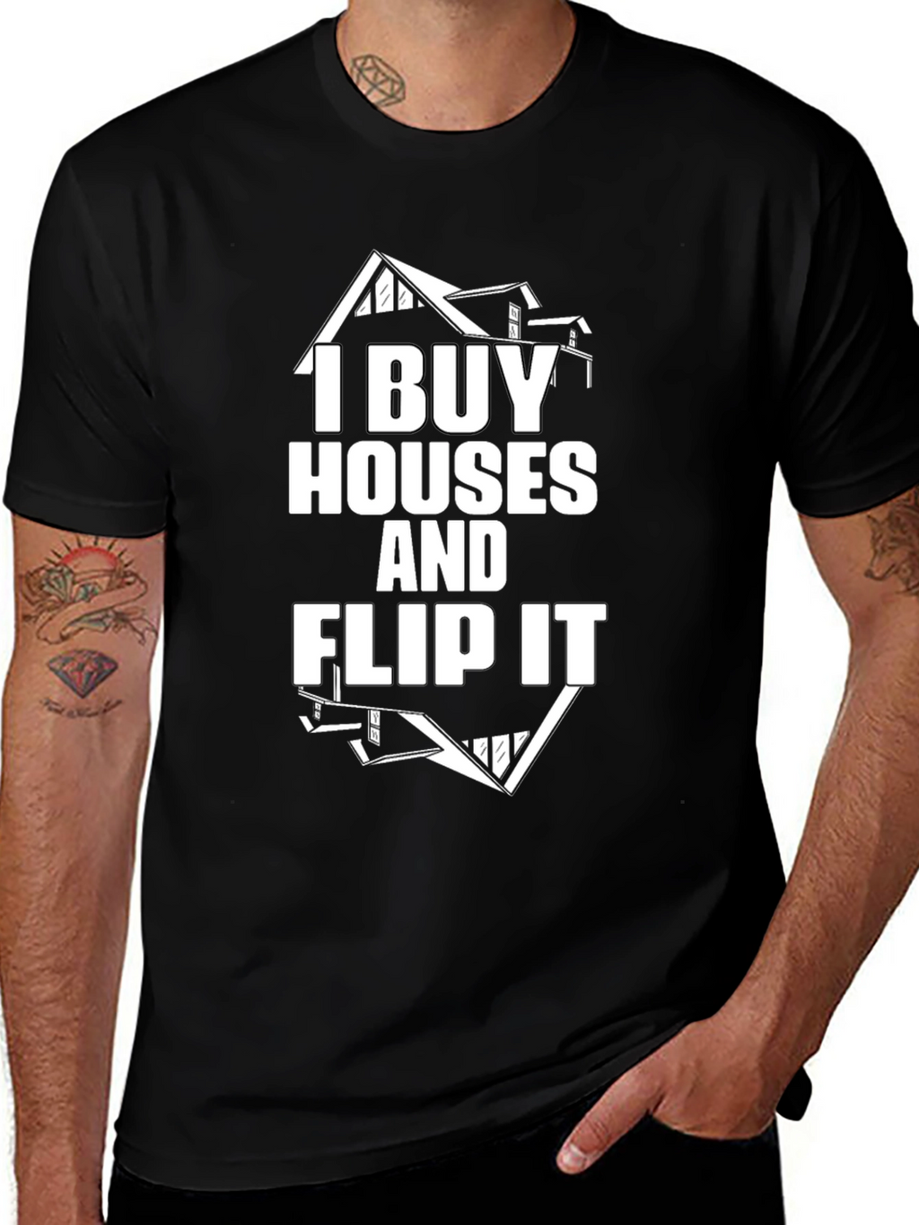 I Buy Houses and Flip It Black Graphic Tee