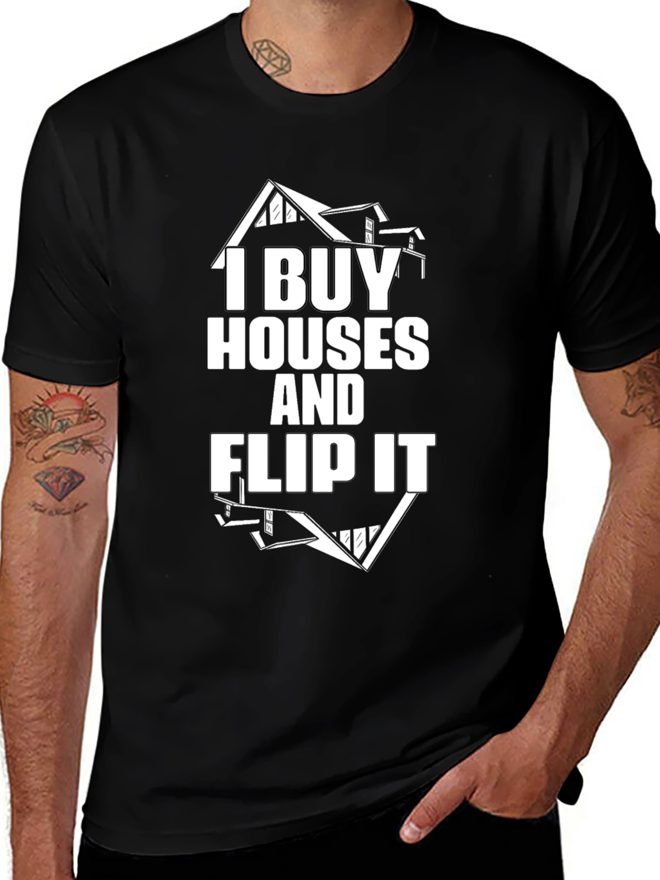 I Buy Houses and Flip It Black Graphic Tee