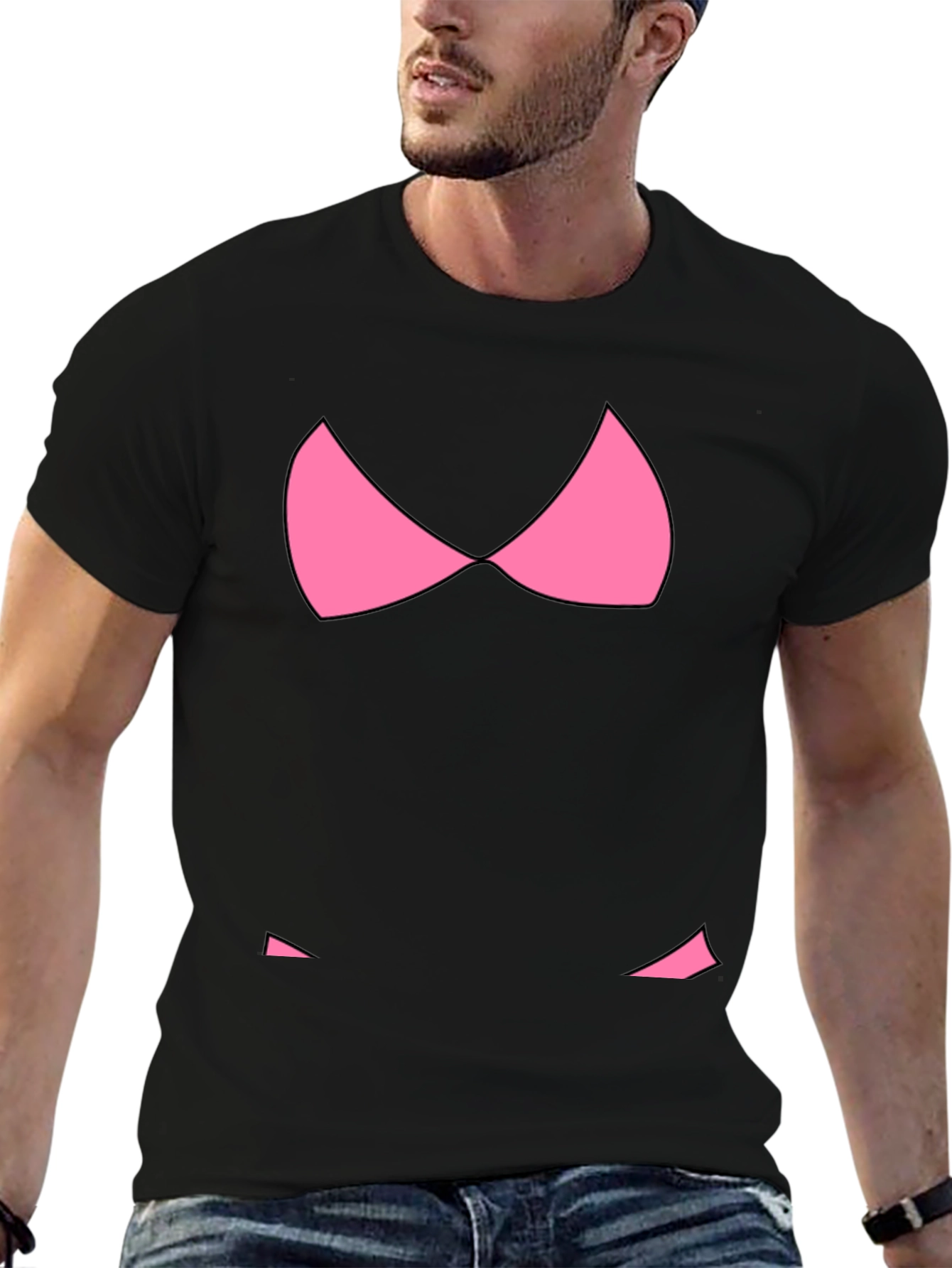 Funny Pink Bikini Top Graphic T-Shirt - Black