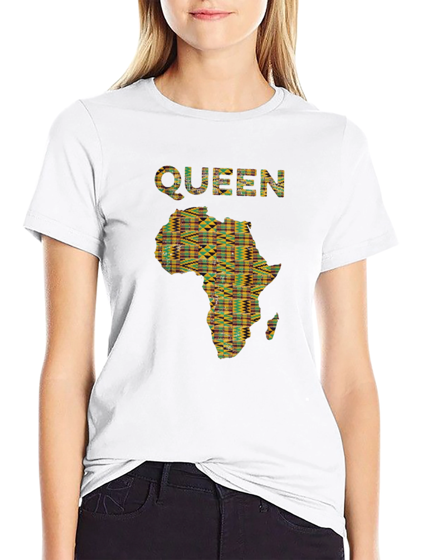 Queen Africa Map Graphic Print Black T-Shirt