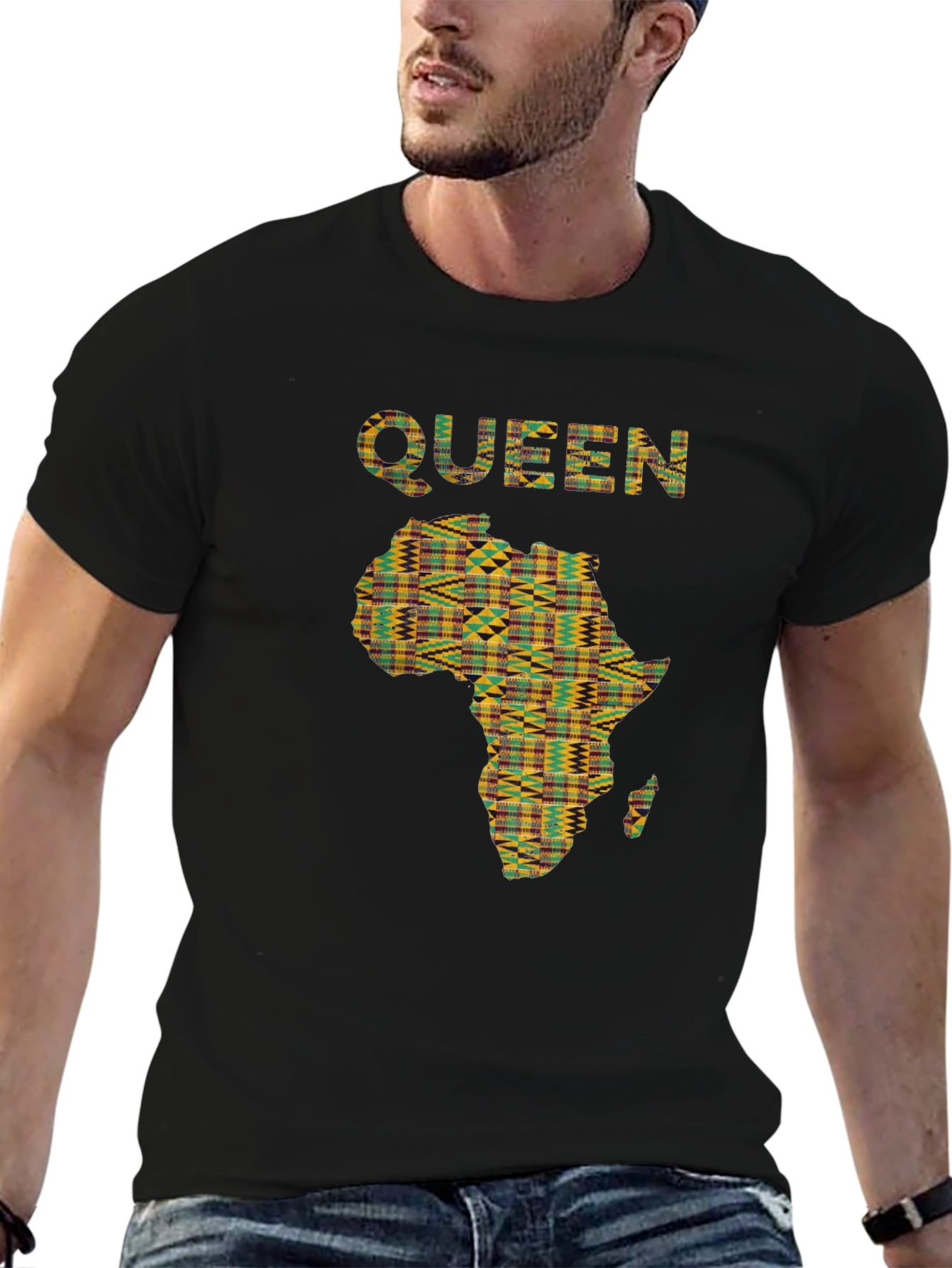 Queen Africa Map Graphic Print Black T-Shirt