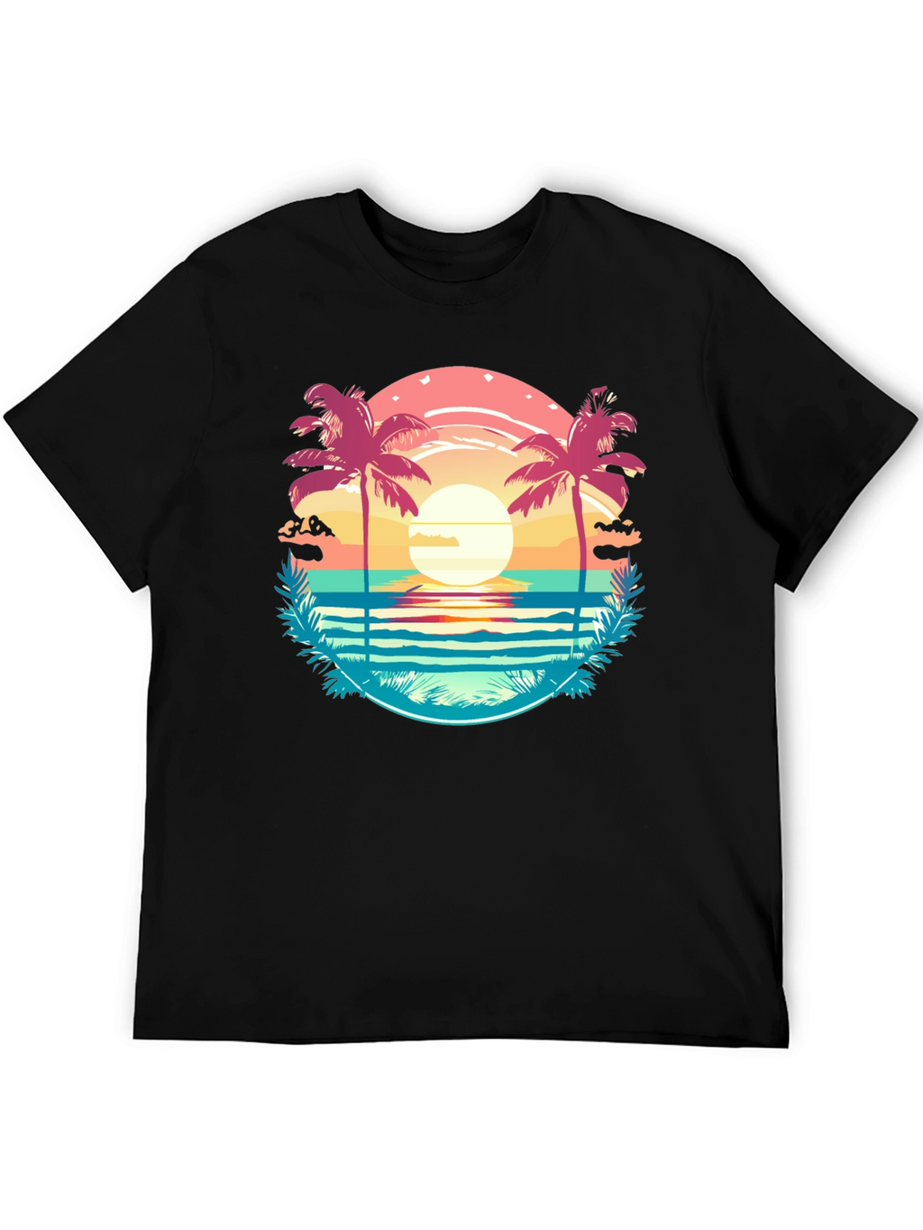 Tropical Palm Beach Graphic Tee - Sunset Vibes
