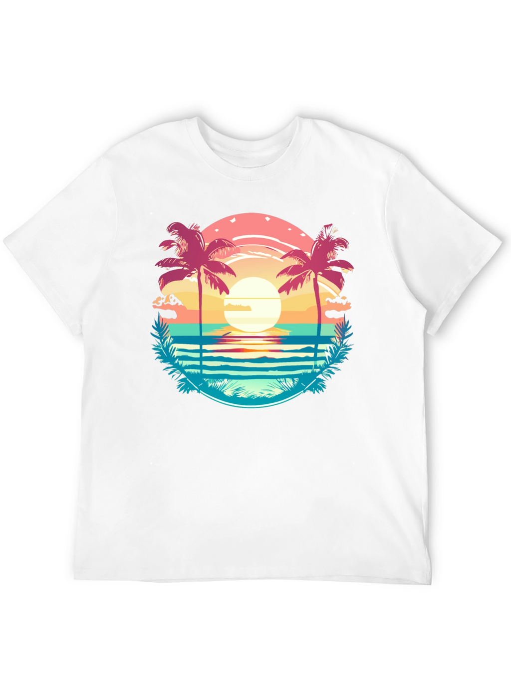 Tropical Palm Beach Graphic Tee - Sunset Vibes