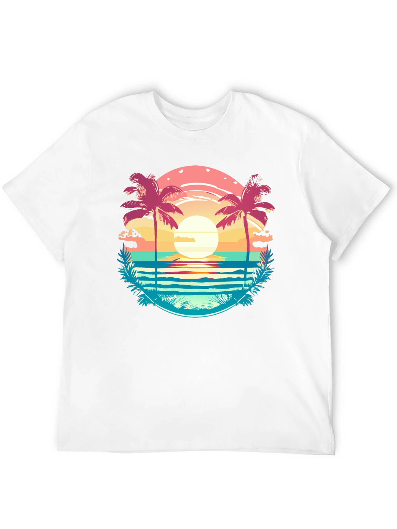 Tropical Palm Beach Graphic Tee - Sunset Vibes