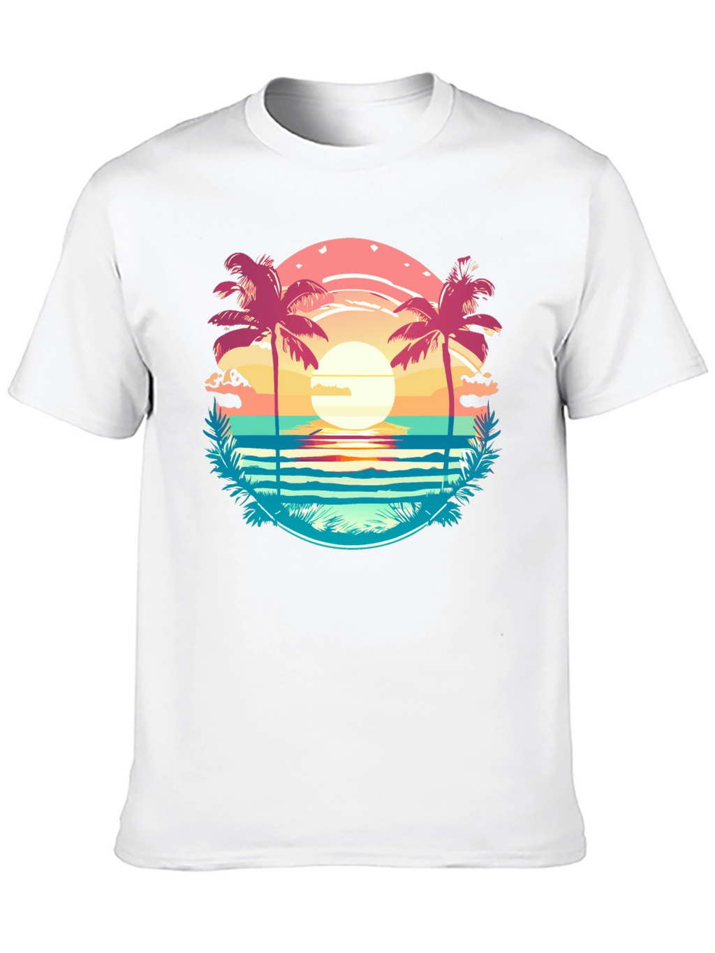 Tropical Palm Beach Graphic Tee - Sunset Vibes