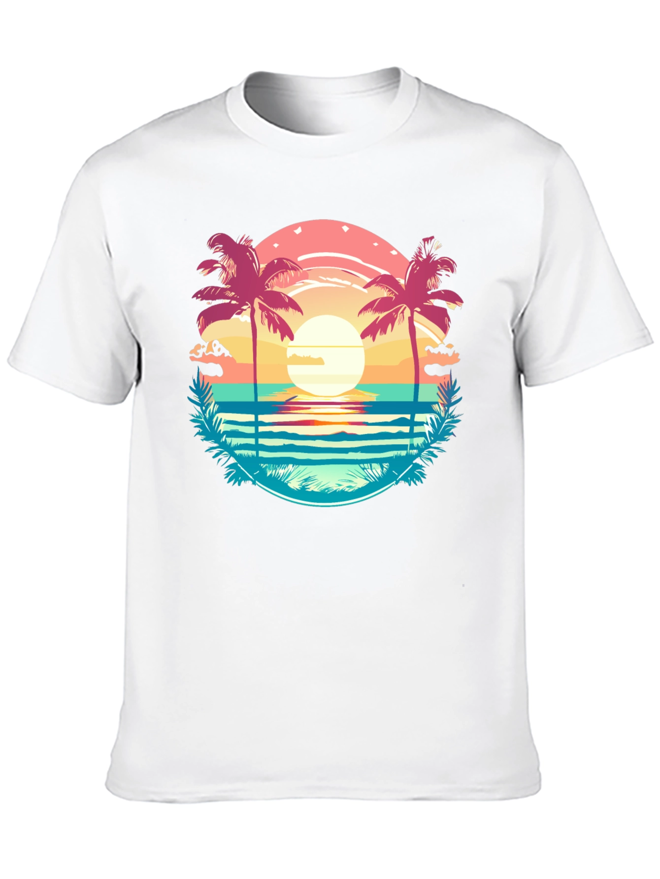 Tropical Palm Beach Graphic Tee - Sunset Vibes