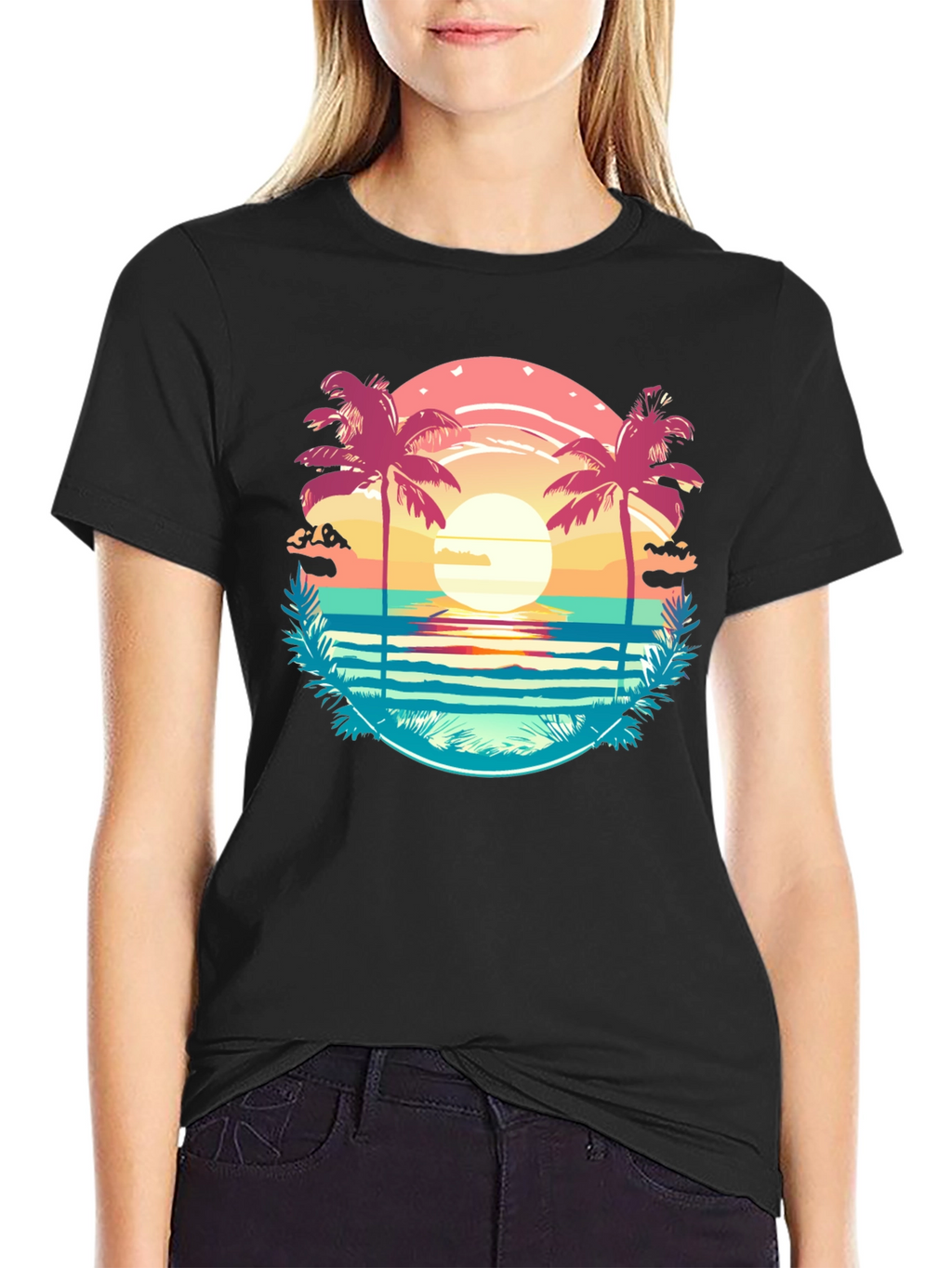 Tropical Palm Beach Graphic Tee - Sunset Vibes