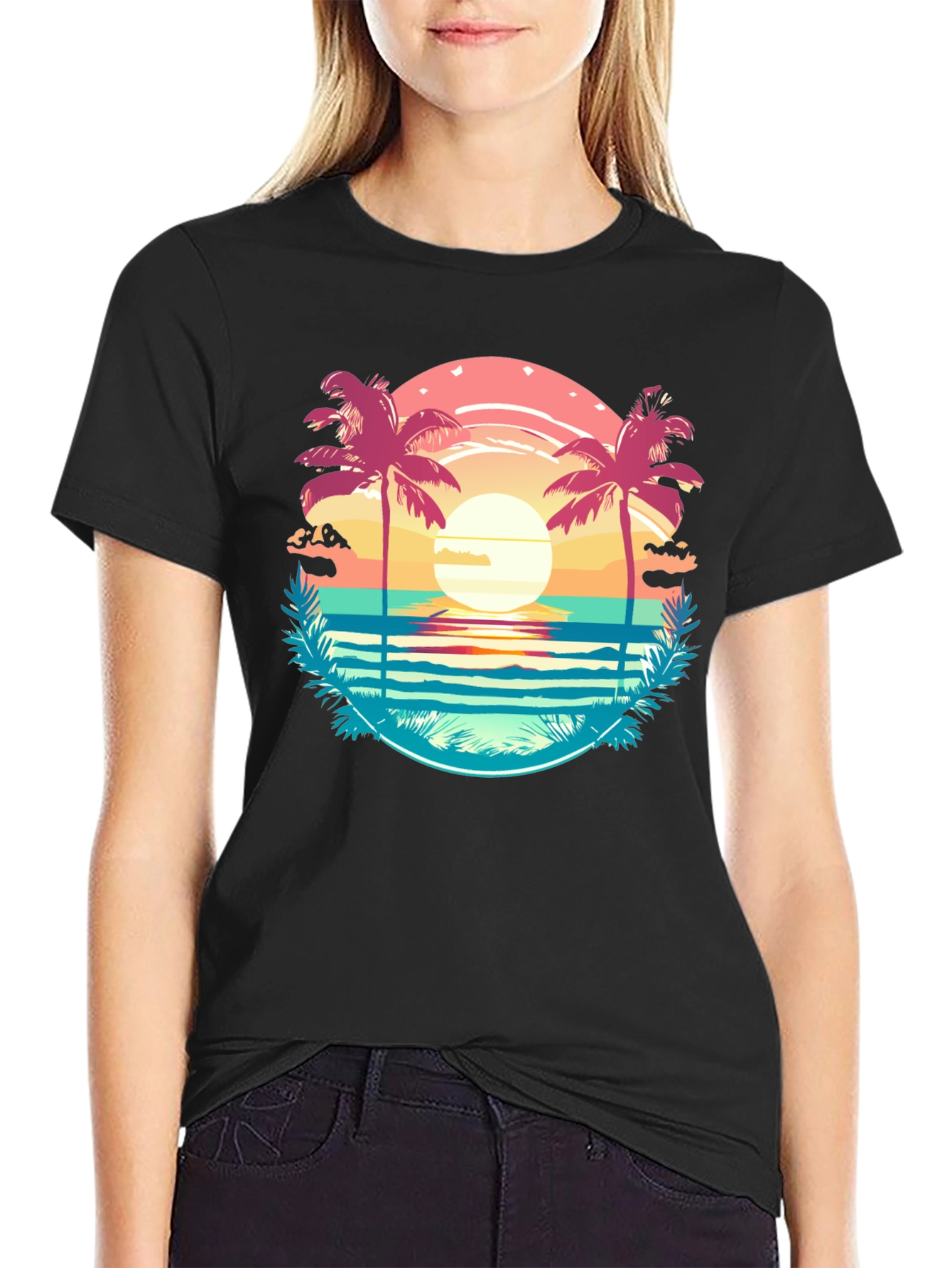 Tropical Palm Beach Graphic Tee - Sunset Vibes