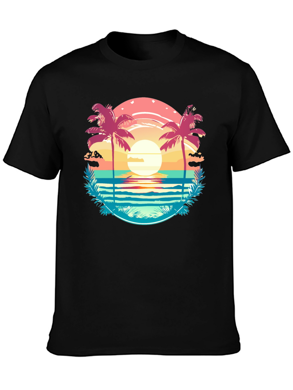 Tropical Palm Beach Graphic Tee - Sunset Vibes