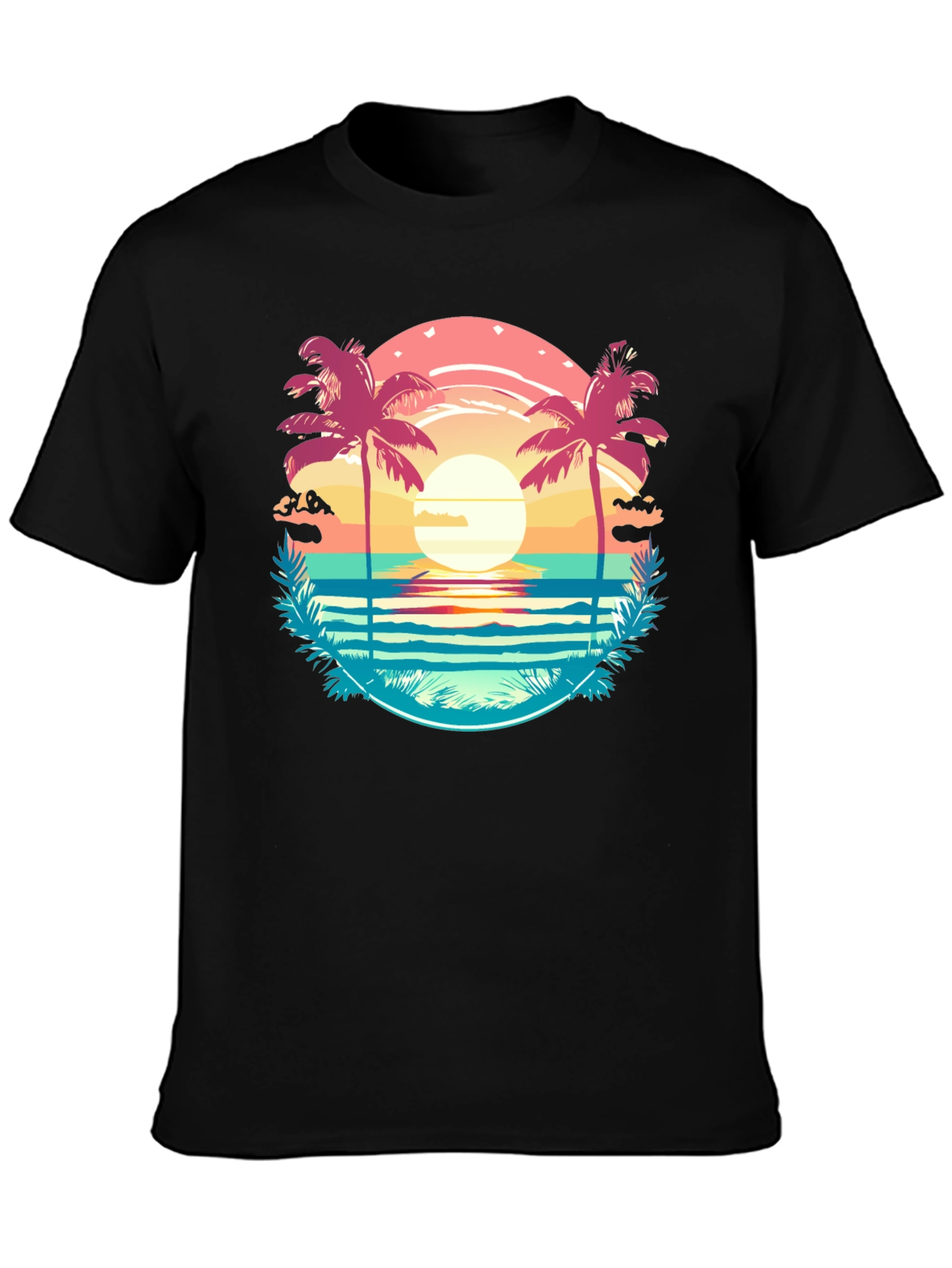 Tropical Palm Beach Graphic Tee - Sunset Vibes