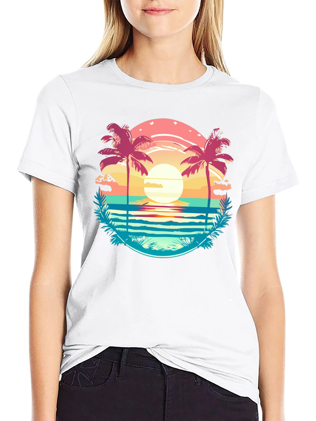 Tropical Palm Beach Graphic Tee - Sunset Vibes