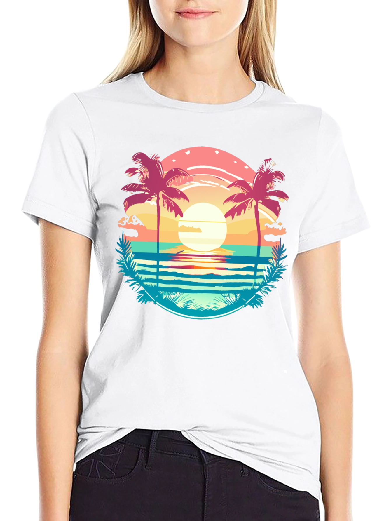 Tropical Palm Beach Graphic Tee - Sunset Vibes