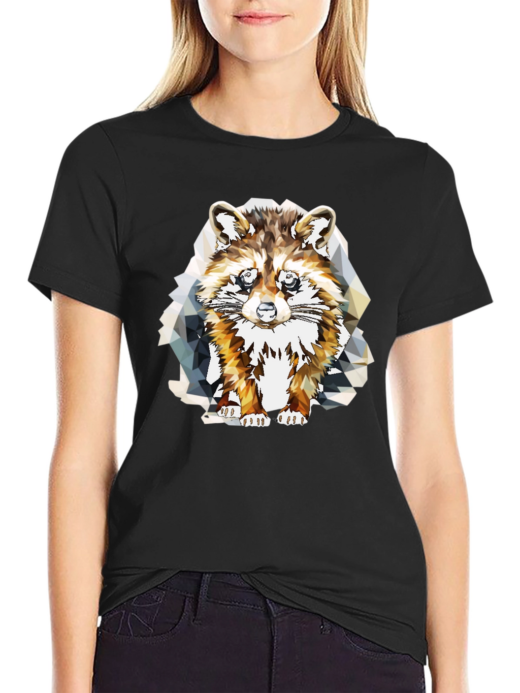 Geometric Raccoon Graphic Tee - Stylish Mens Black T-Shirt