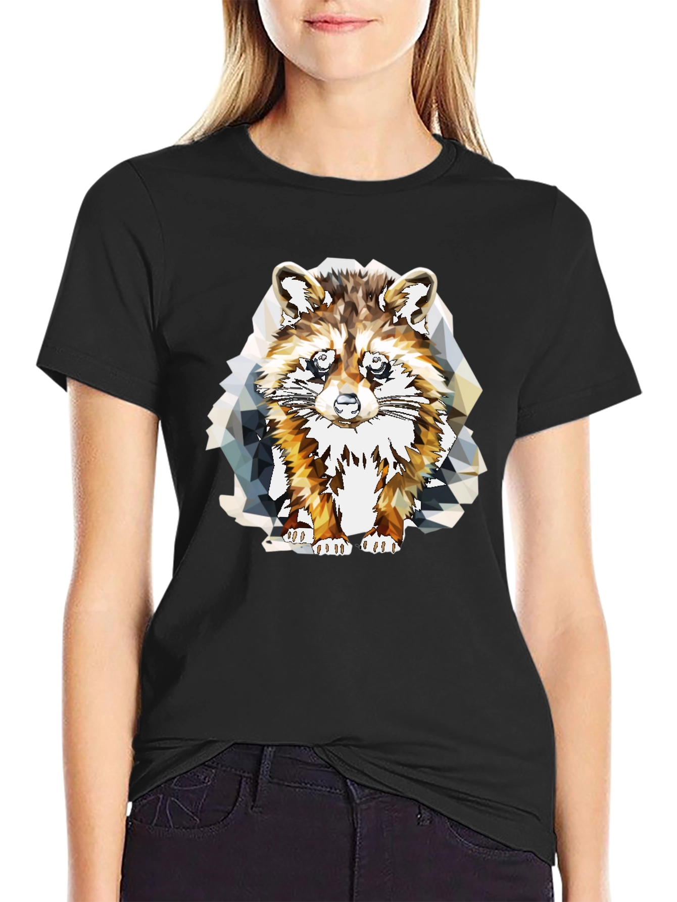 Geometric Raccoon Graphic Tee - Stylish Mens Black T-Shirt