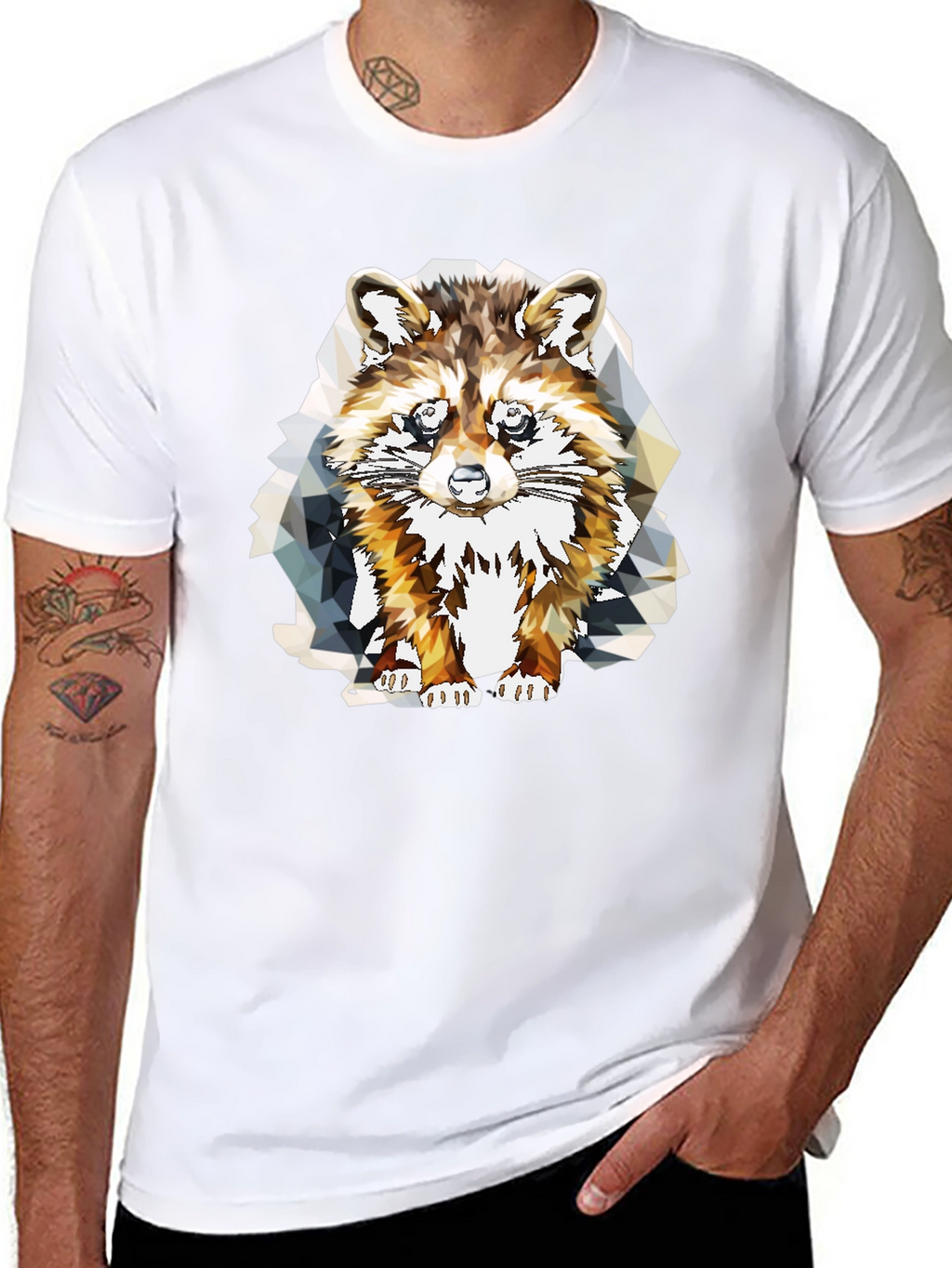 Geometric Raccoon Graphic Tee - Stylish Mens Black T-Shirt