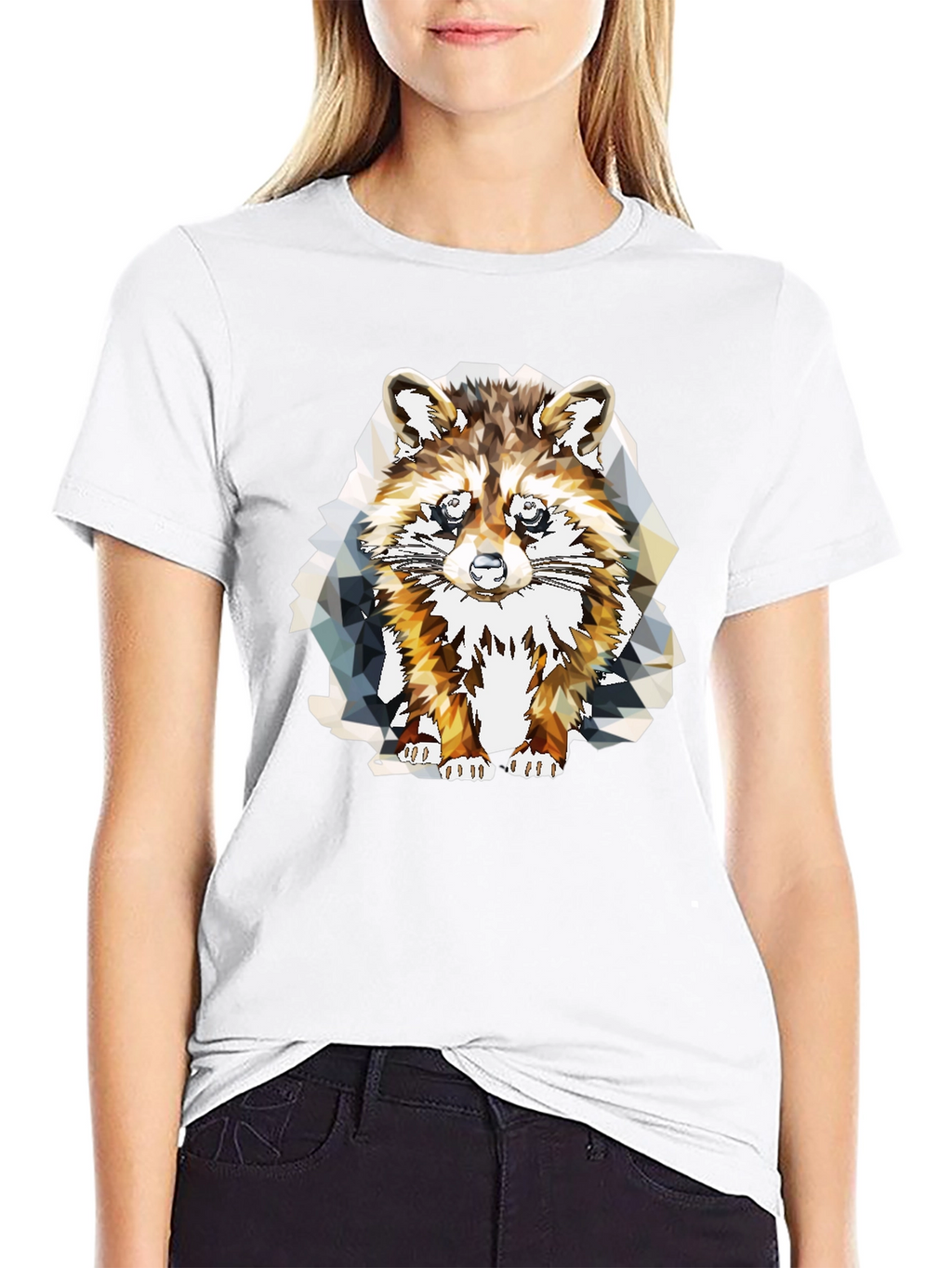 Geometric Raccoon Graphic Tee - Stylish Mens Black T-Shirt
