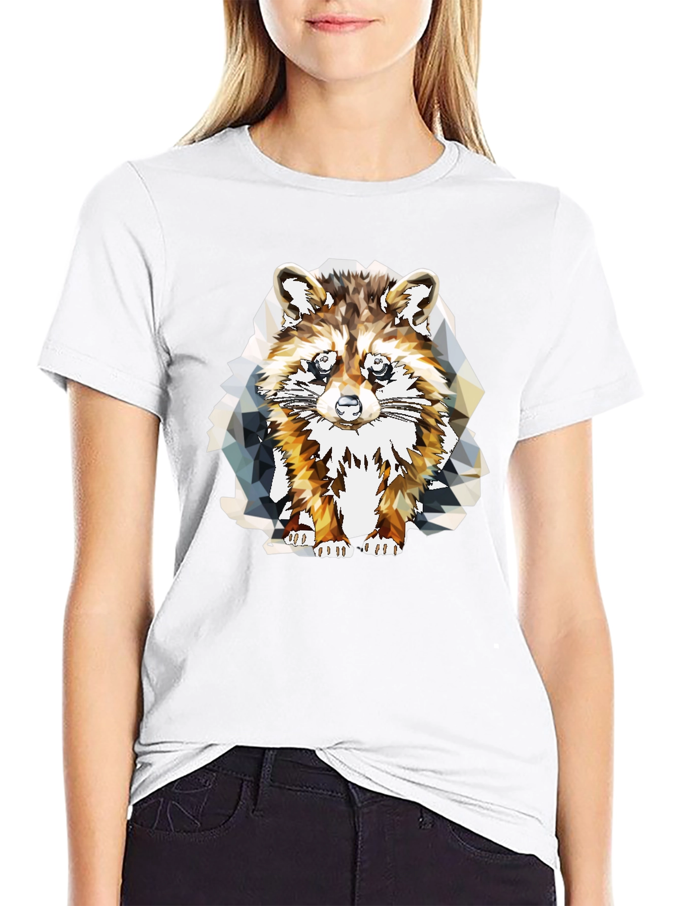 Geometric Raccoon Graphic Tee - Stylish Mens Black T-Shirt
