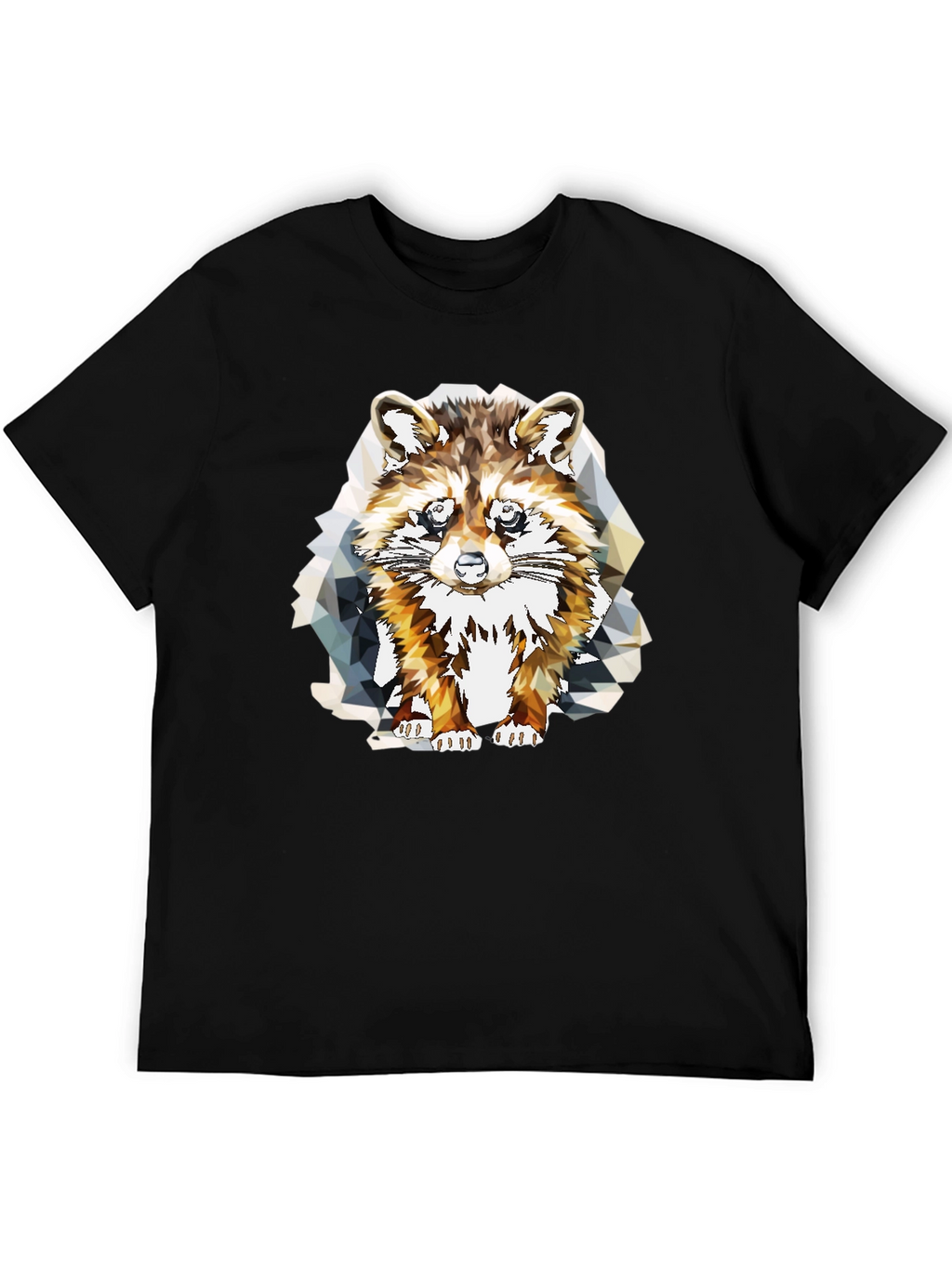 Geometric Raccoon Graphic Tee - Stylish Mens Black T-Shirt