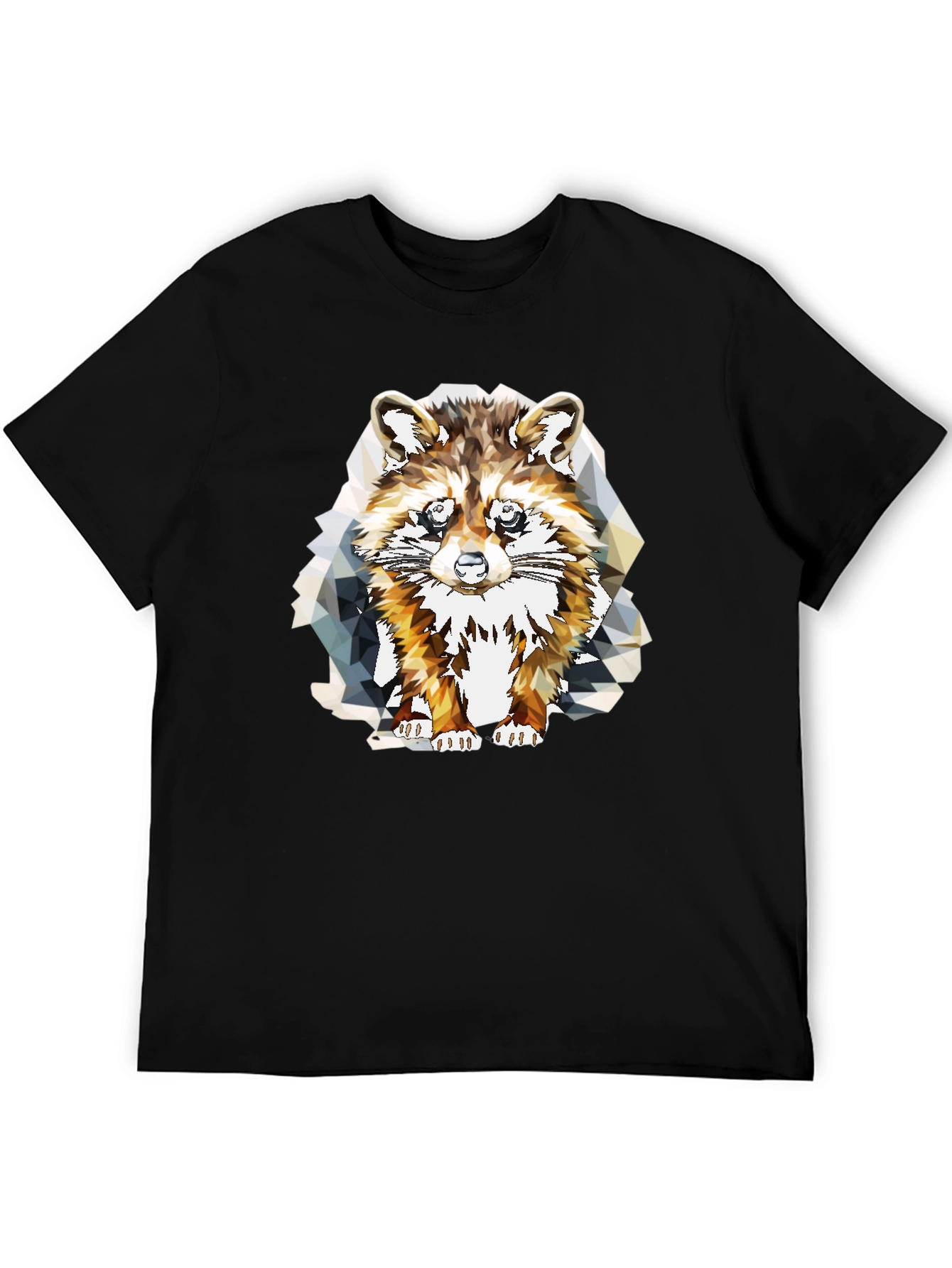 Geometric Raccoon Graphic Tee - Stylish Mens Black T-Shirt