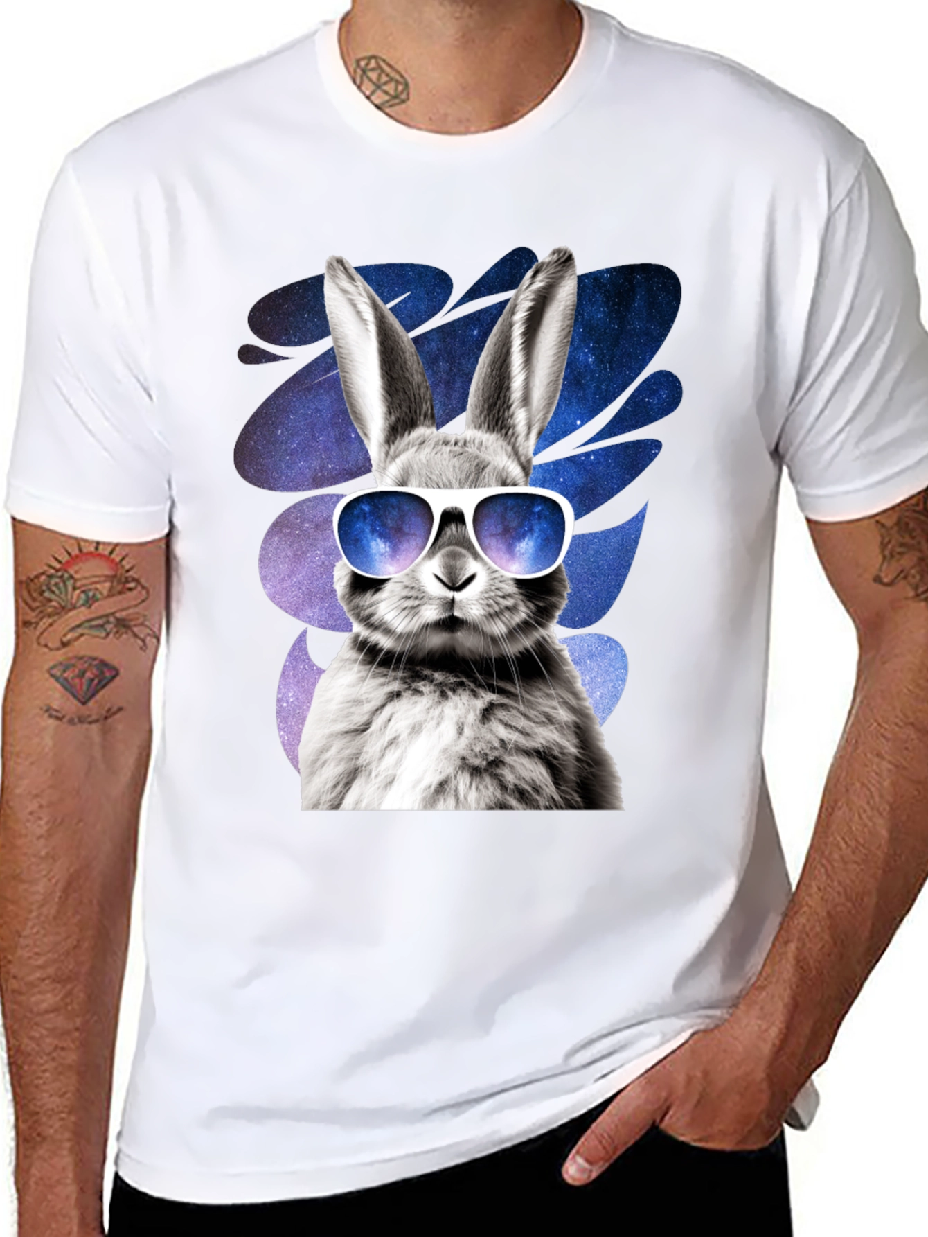 Cool Rabbit Graphic Tee - Galaxy Shades Design