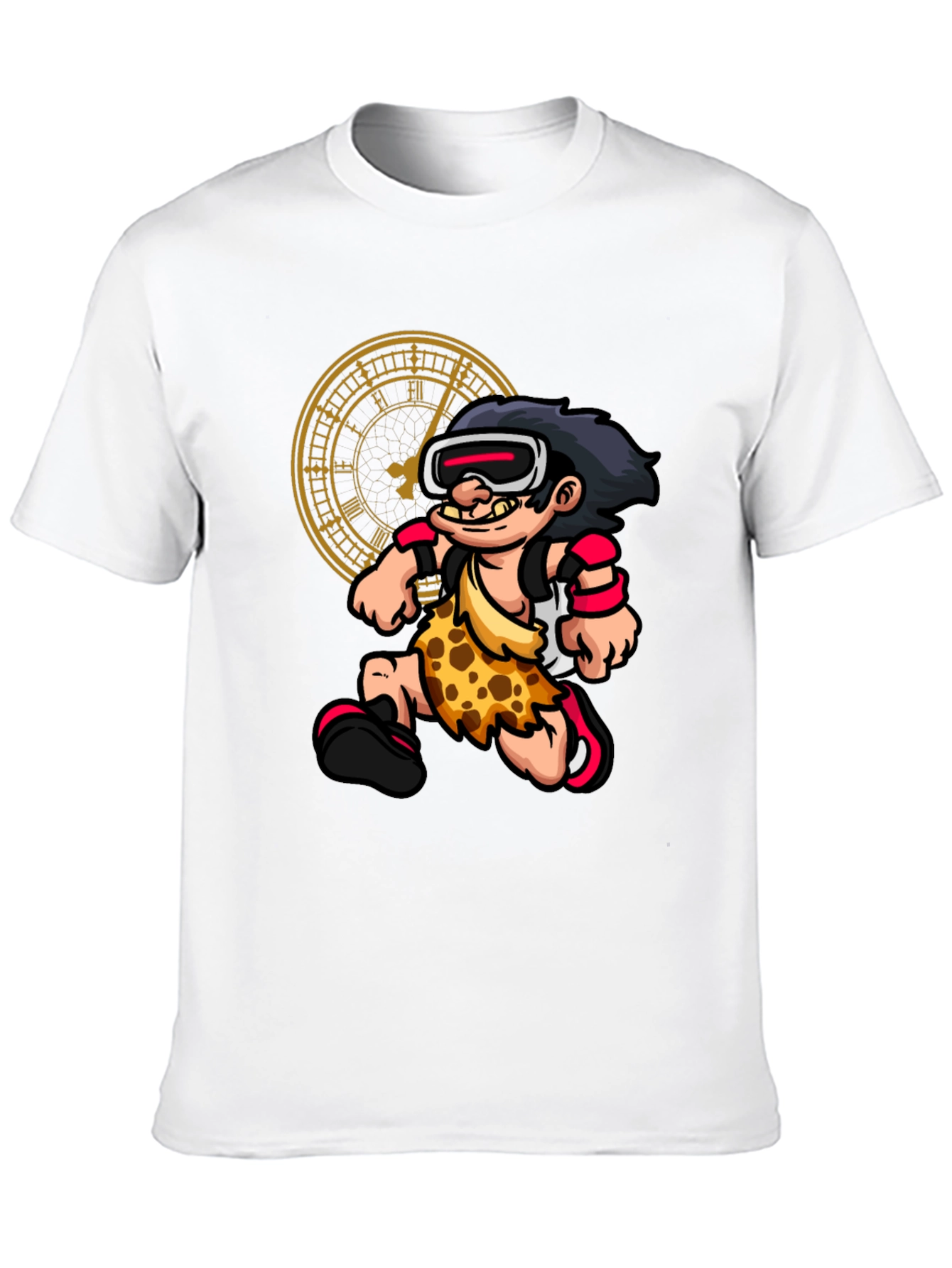 Cartoon Caveman Time Traveler Black Graphic Tee