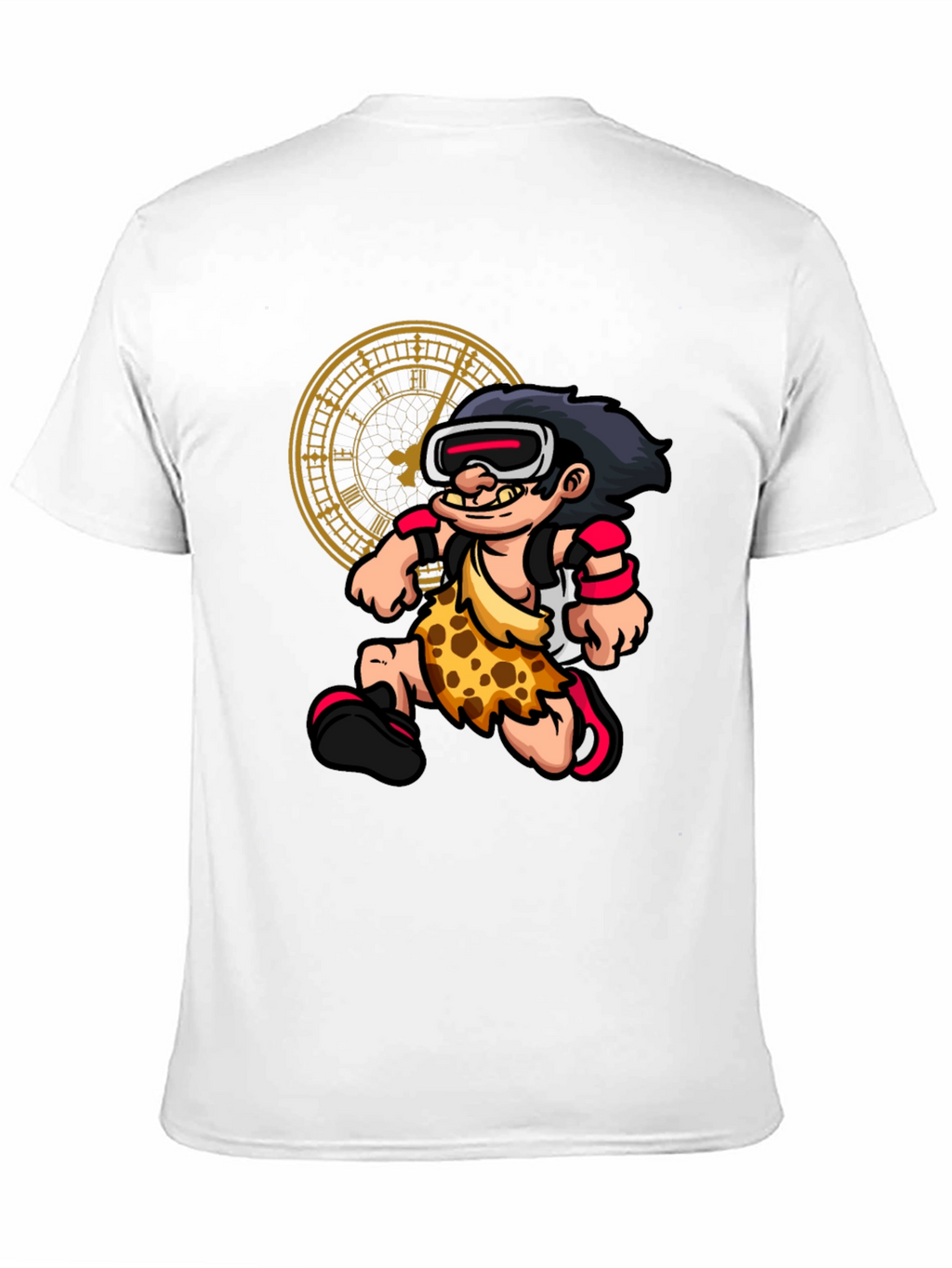 Cartoon Caveman Time Traveler Black Graphic Tee