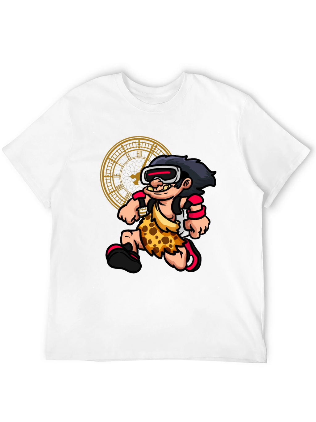 Cartoon Caveman Time Traveler Black Graphic Tee