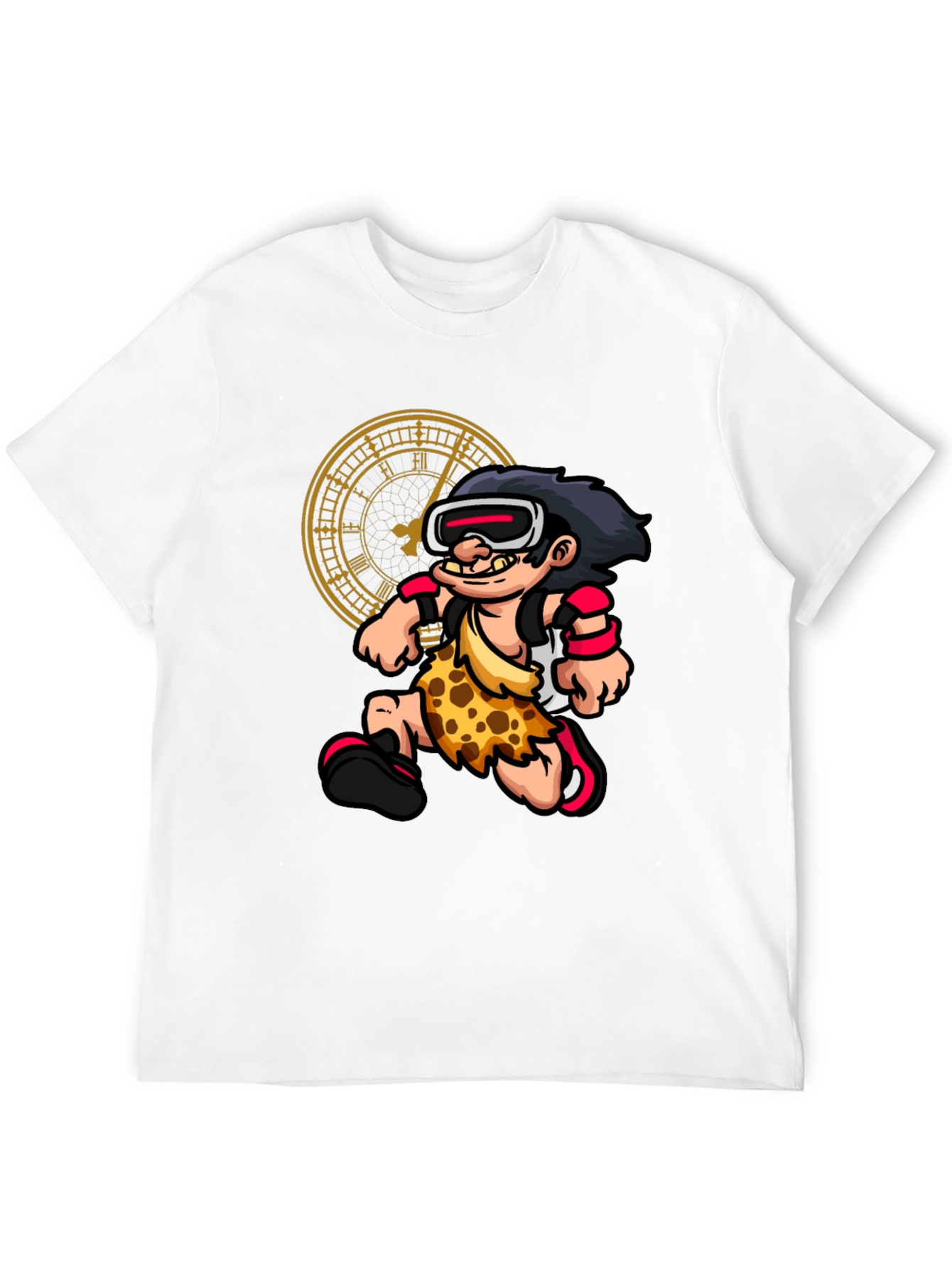 Cartoon Caveman Time Traveler Black Graphic Tee