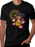 Cartoon Caveman Time Traveler Black Graphic Tee