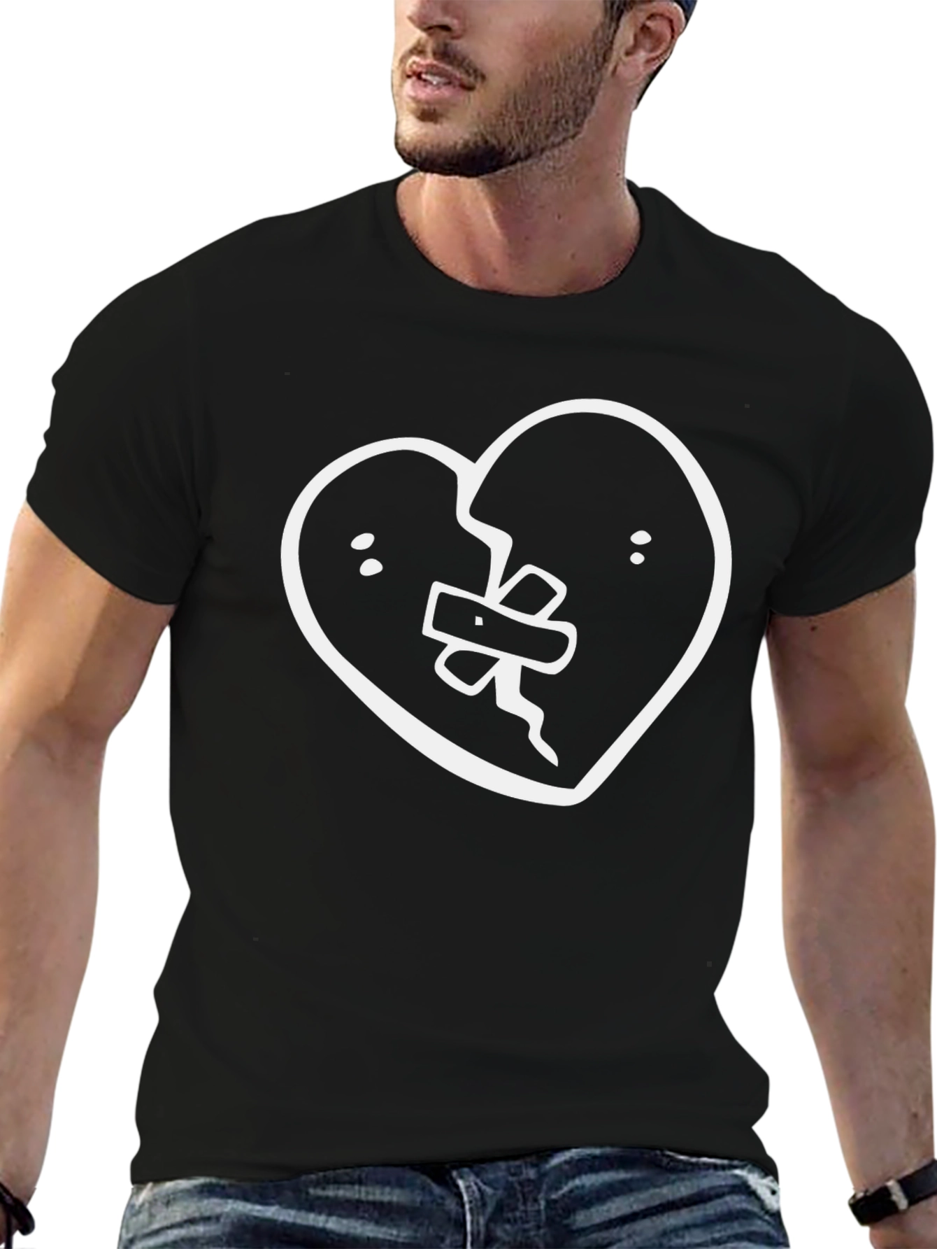 Broken Heart Patch Graphic T-Shirt - Black