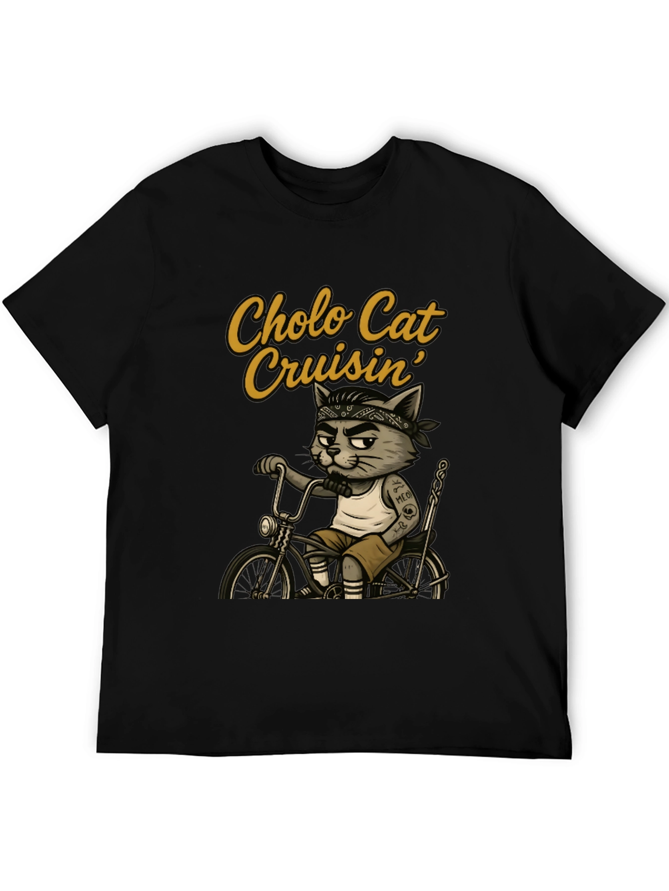 Cholo Cat Cruisin T-Shirt - Cool Cat on Bike