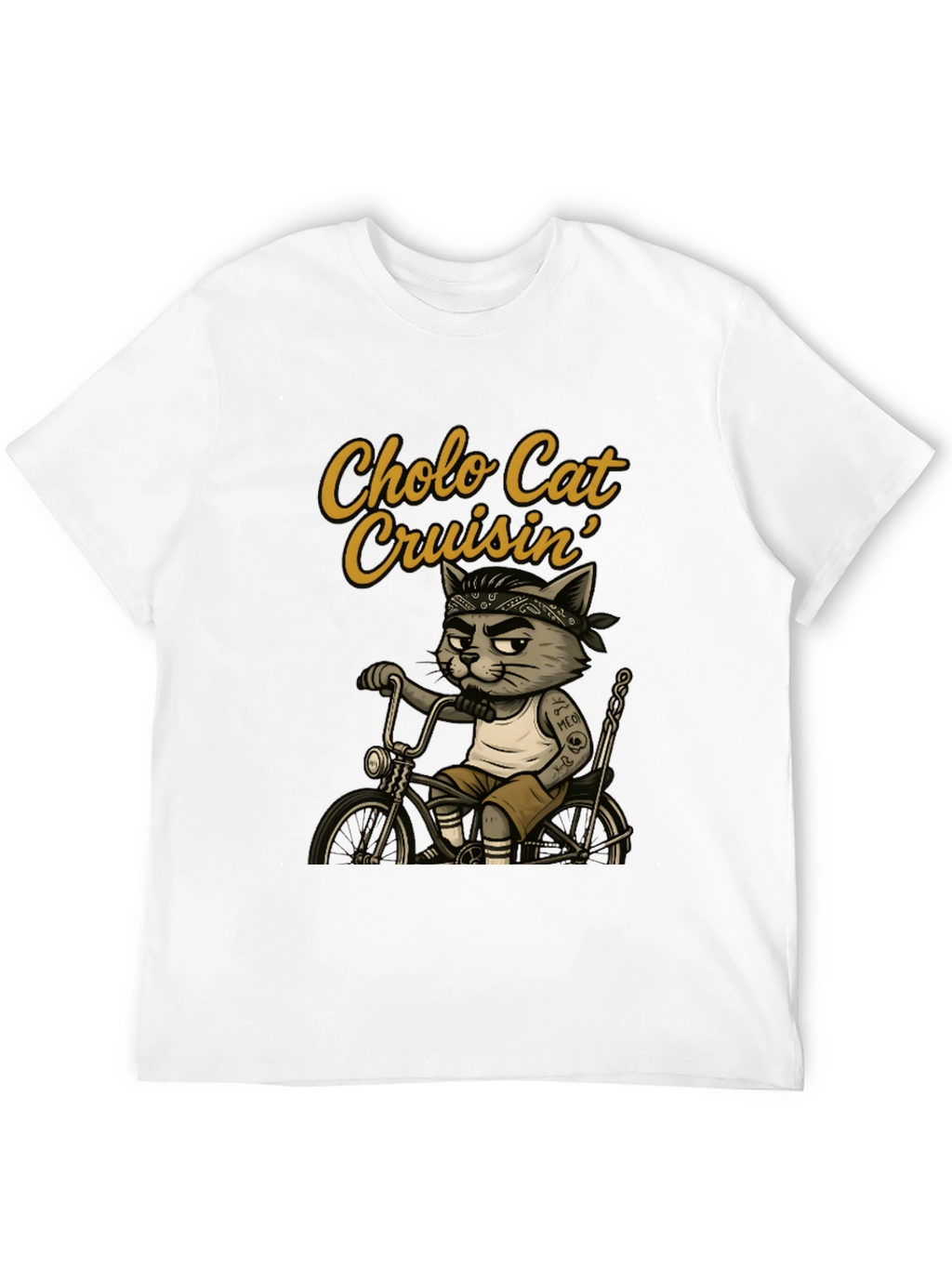 Cholo Cat Cruisin T-Shirt - Cool Cat on Bike