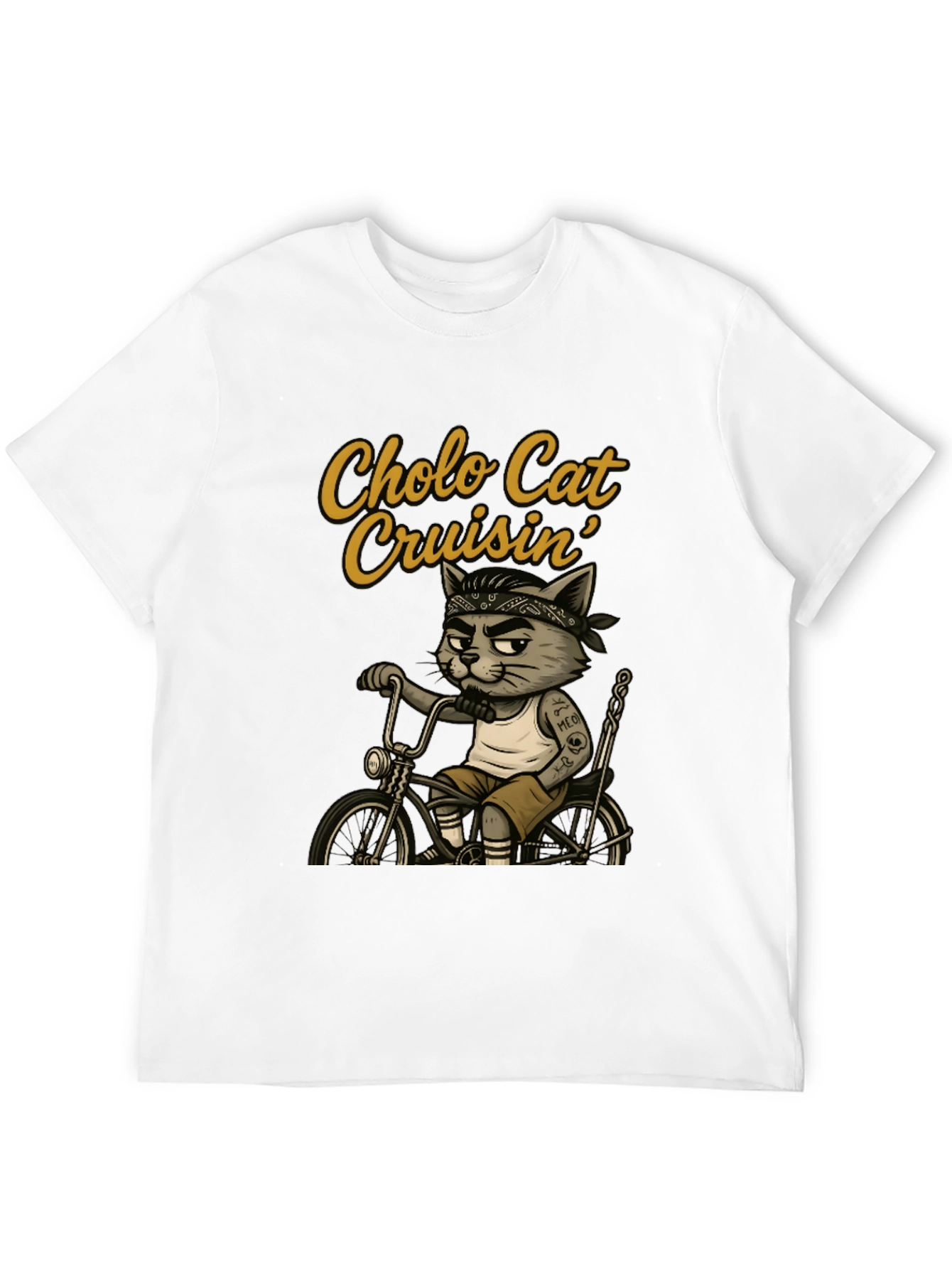 Cholo Cat Cruisin T-Shirt - Cool Cat on Bike