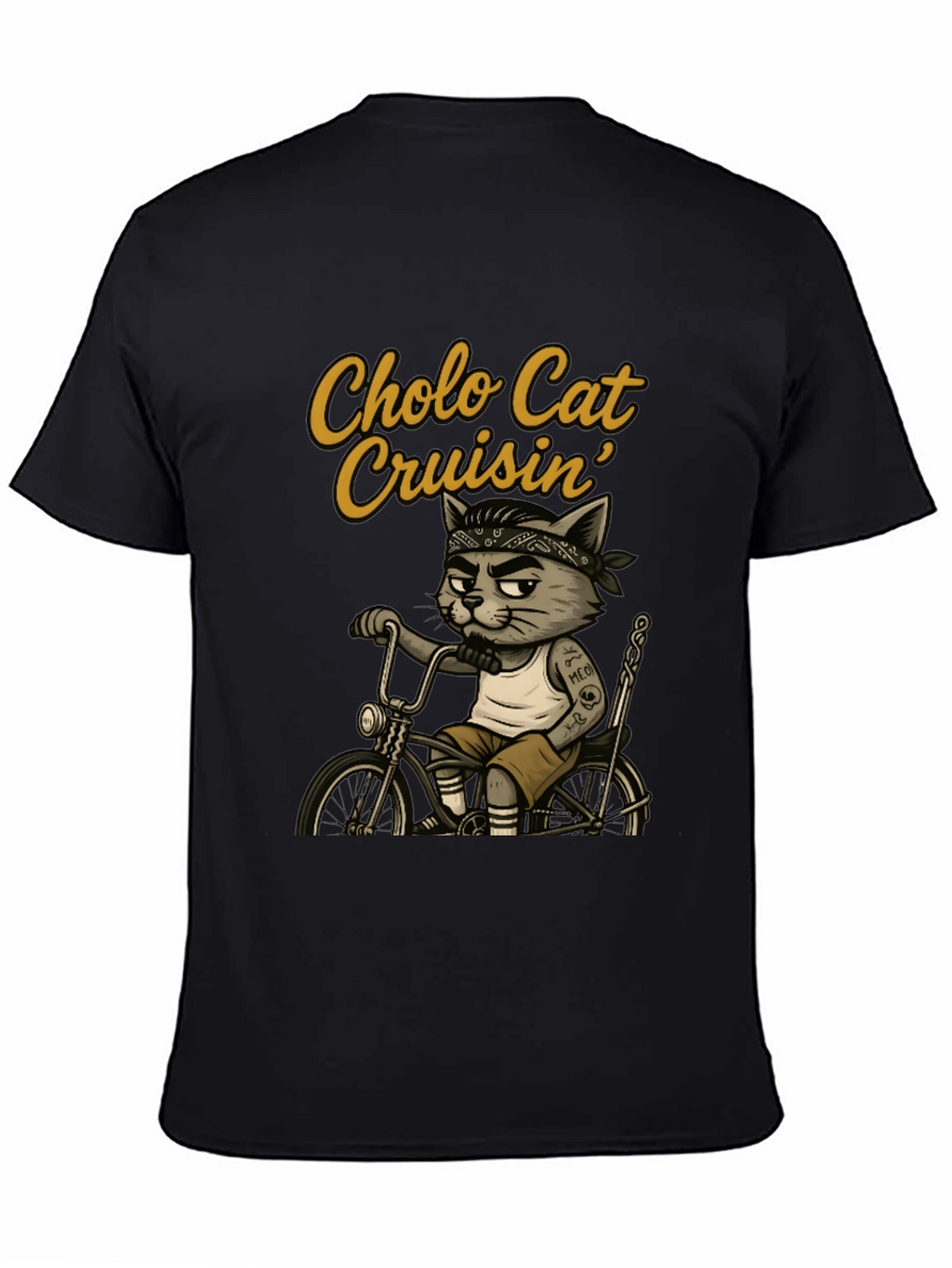 Cholo Cat Cruisin T-Shirt - Cool Cat on Bike