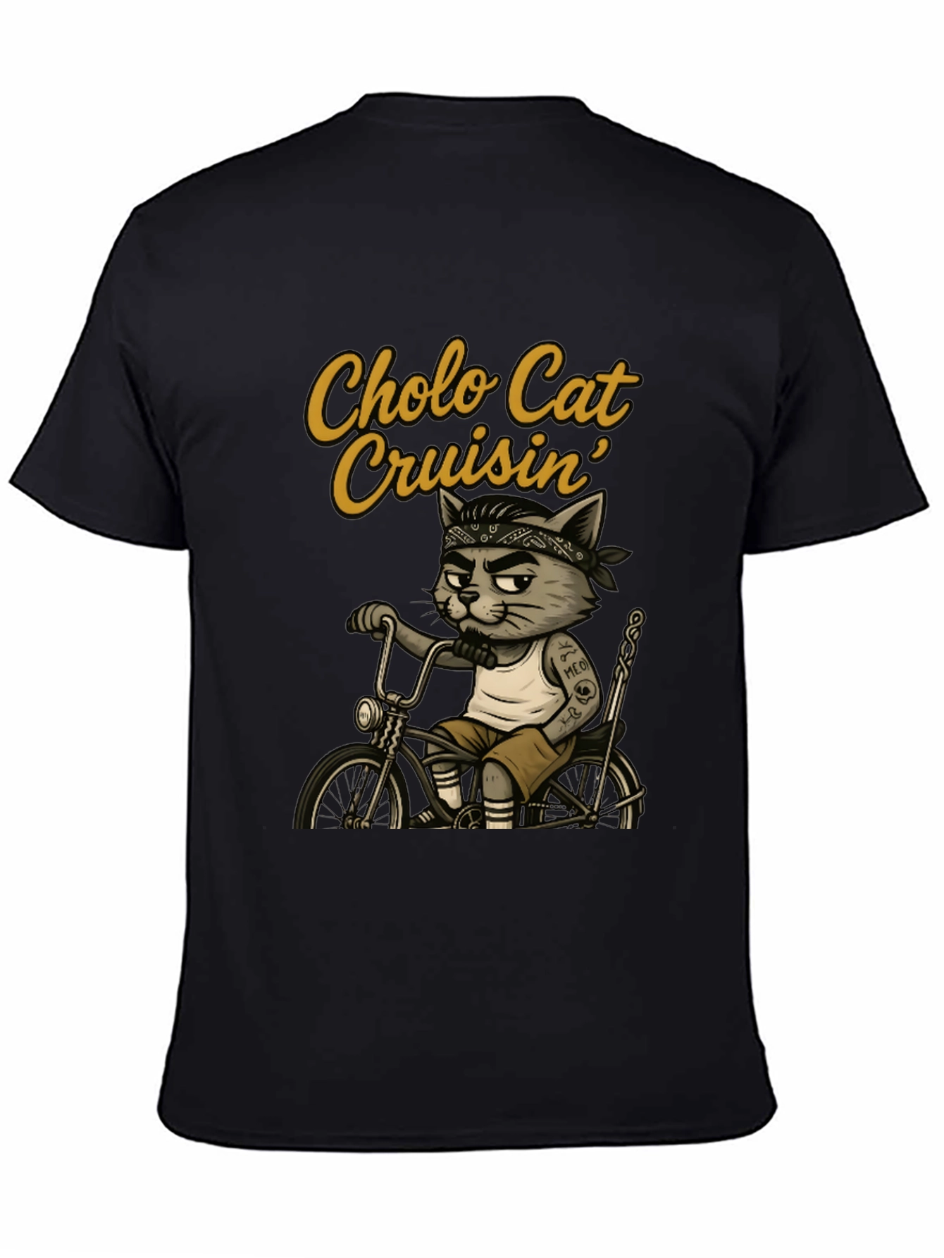 Cholo Cat Cruisin T-Shirt - Cool Cat on Bike