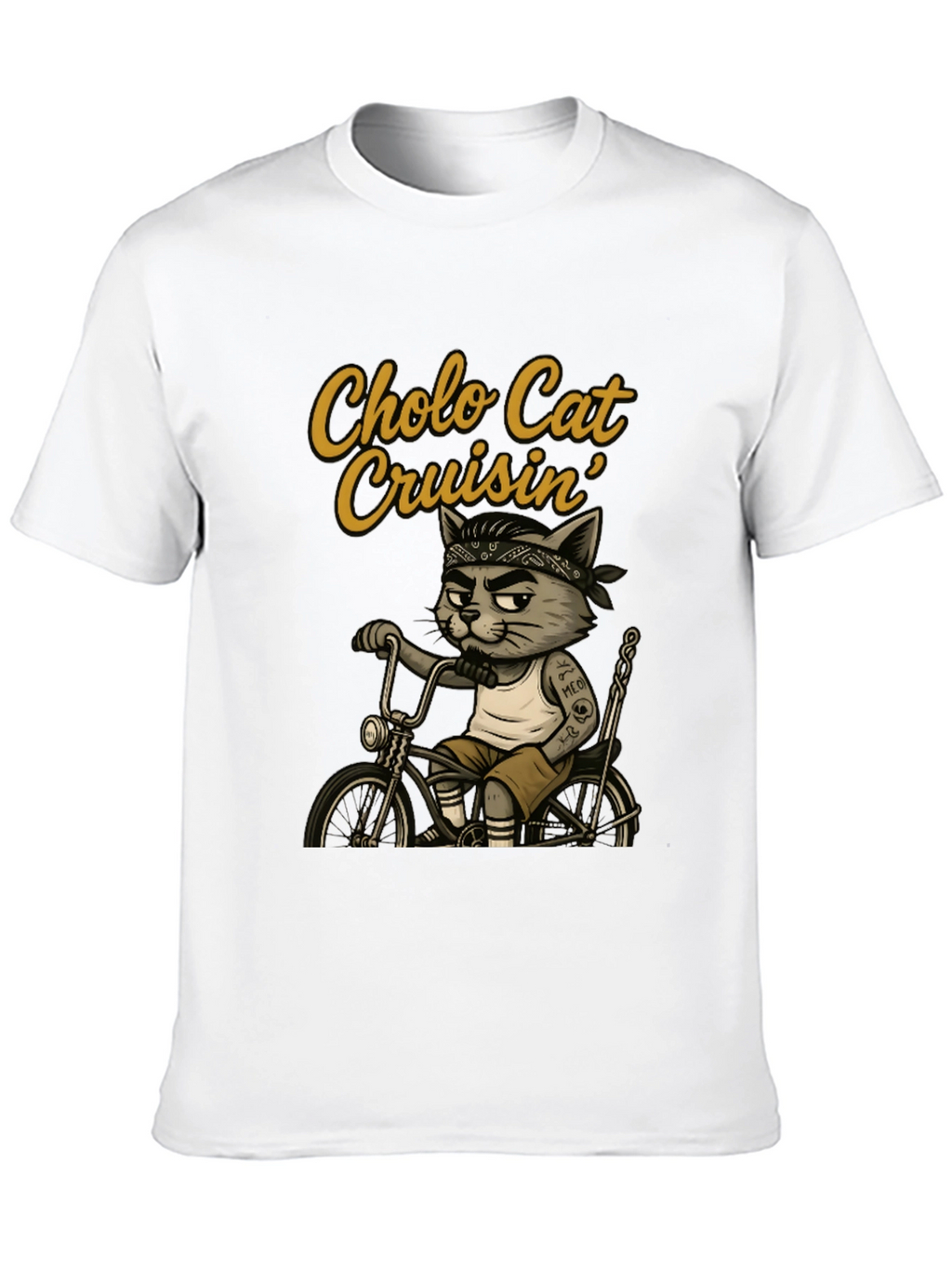 Cholo Cat Cruisin T-Shirt - Cool Cat on Bike