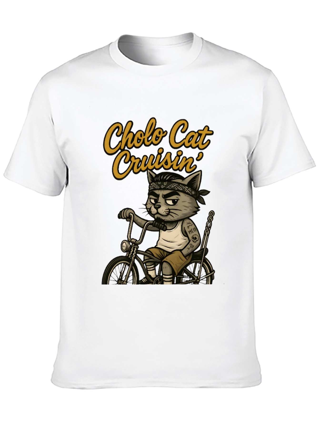 Cholo Cat Cruisin T-Shirt - Cool Cat on Bike
