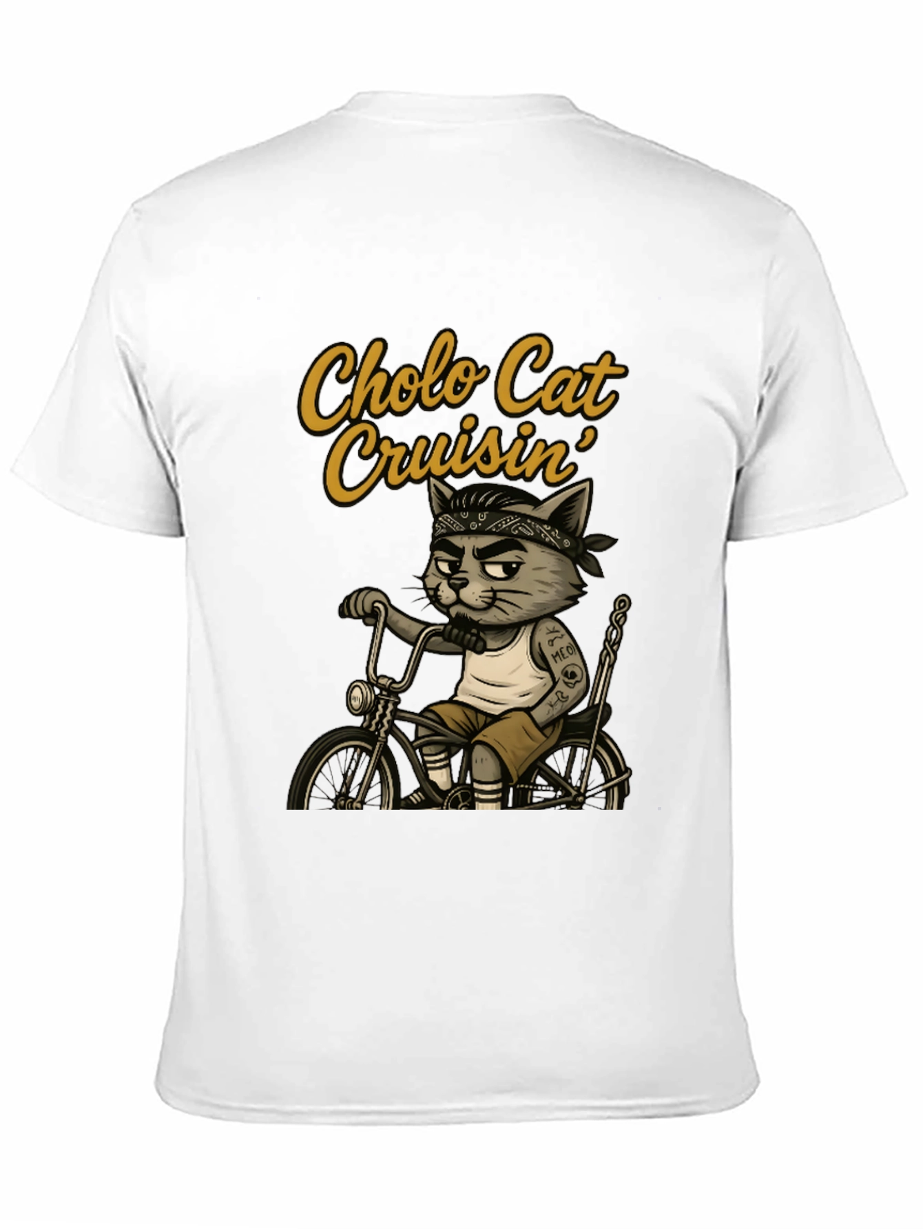 Cholo Cat Cruisin T-Shirt - Cool Cat on Bike