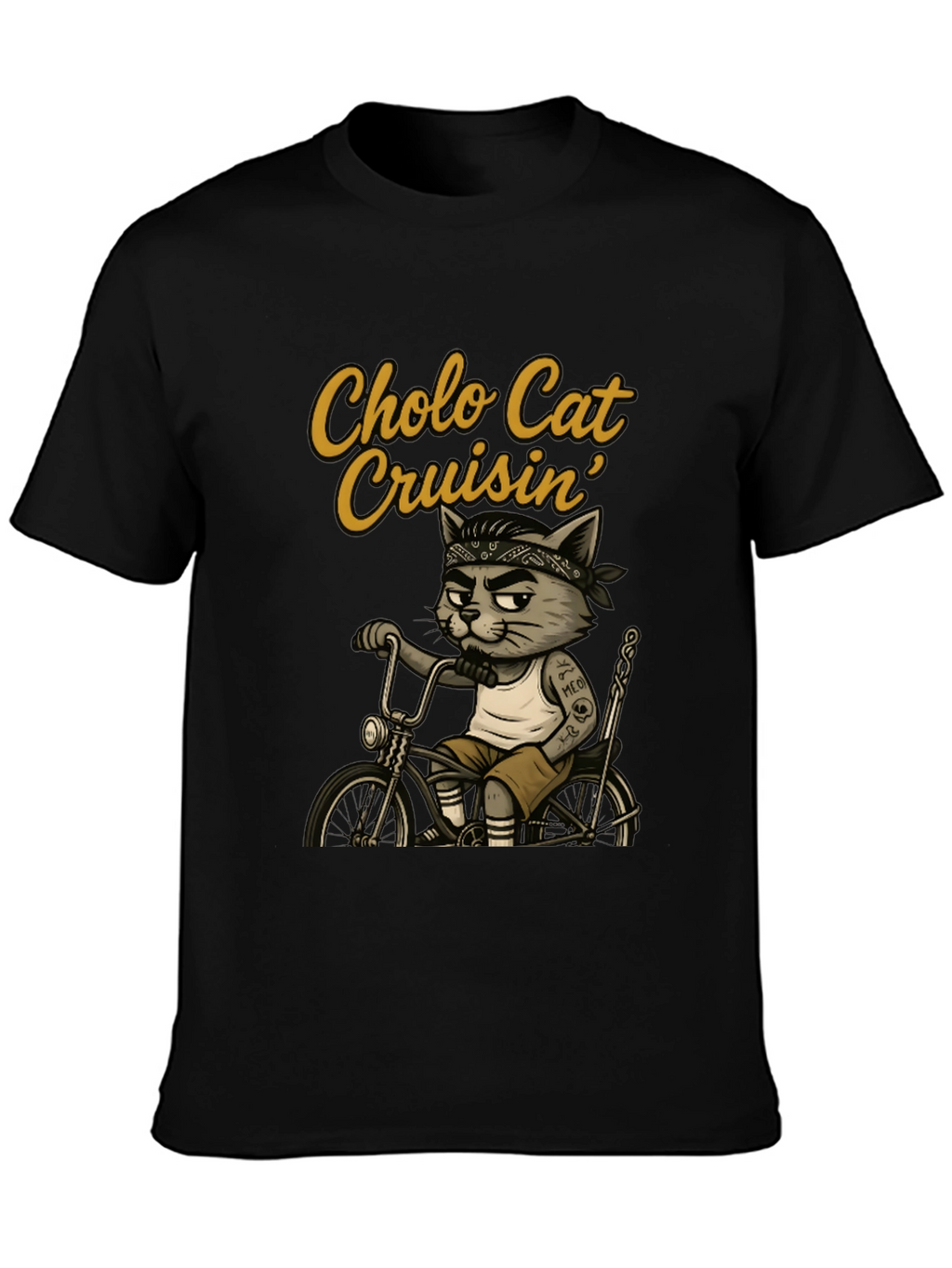 Cholo Cat Cruisin T-Shirt - Cool Cat on Bike