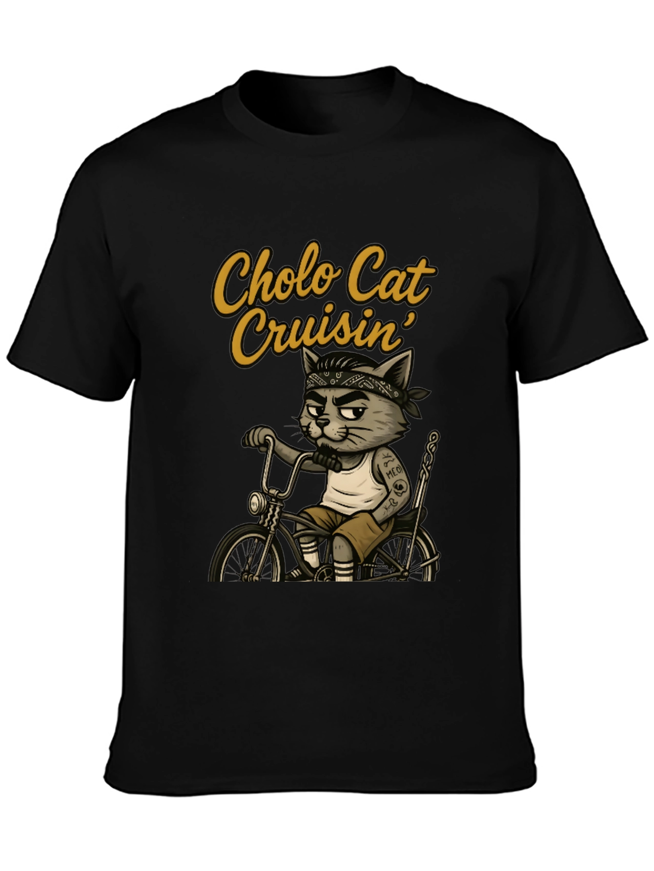 Cholo Cat Cruisin T-Shirt - Cool Cat on Bike
